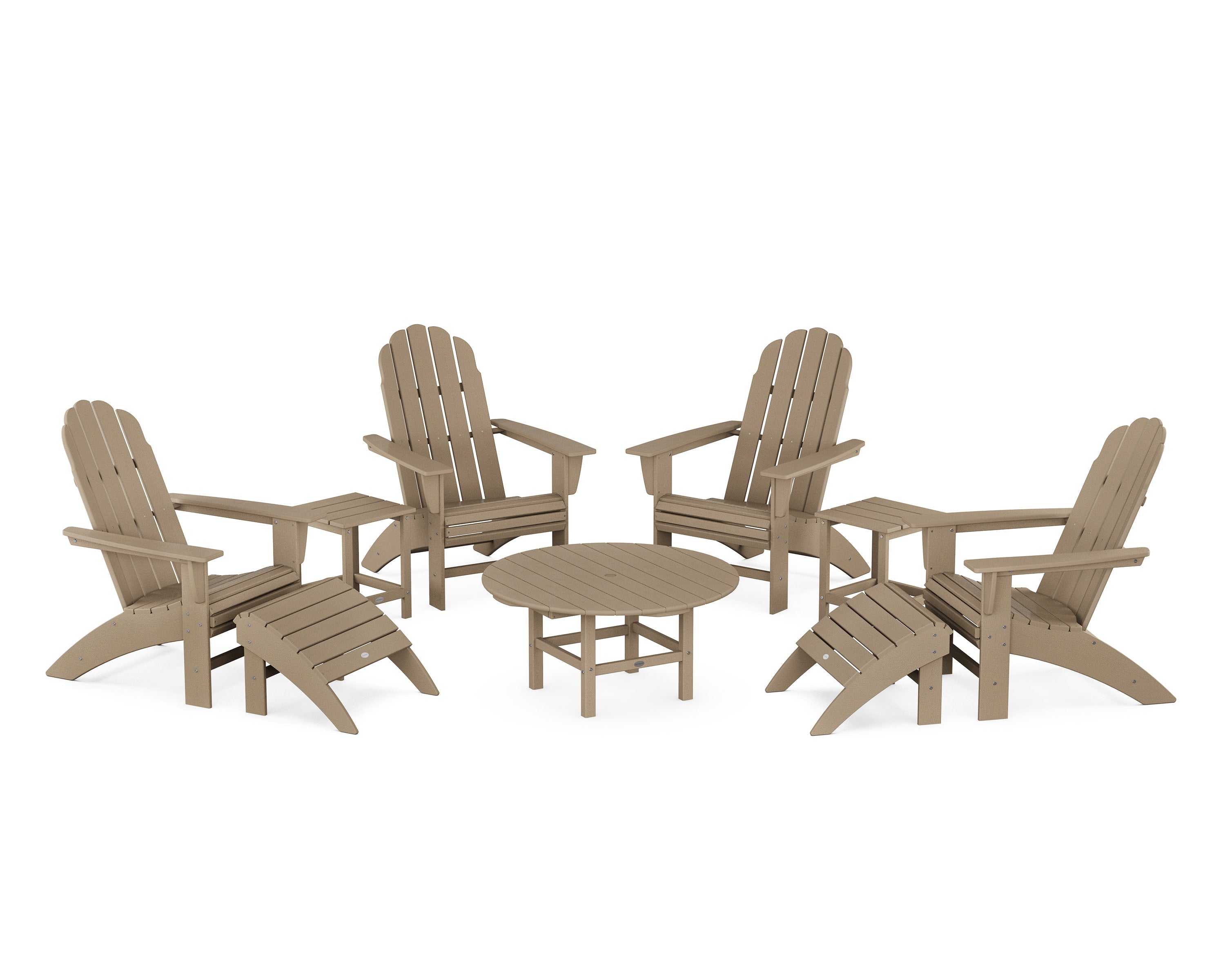 Vineyard Curveback Adirondack Chair 9-Piece Conversation Set in Vintage Sahara
