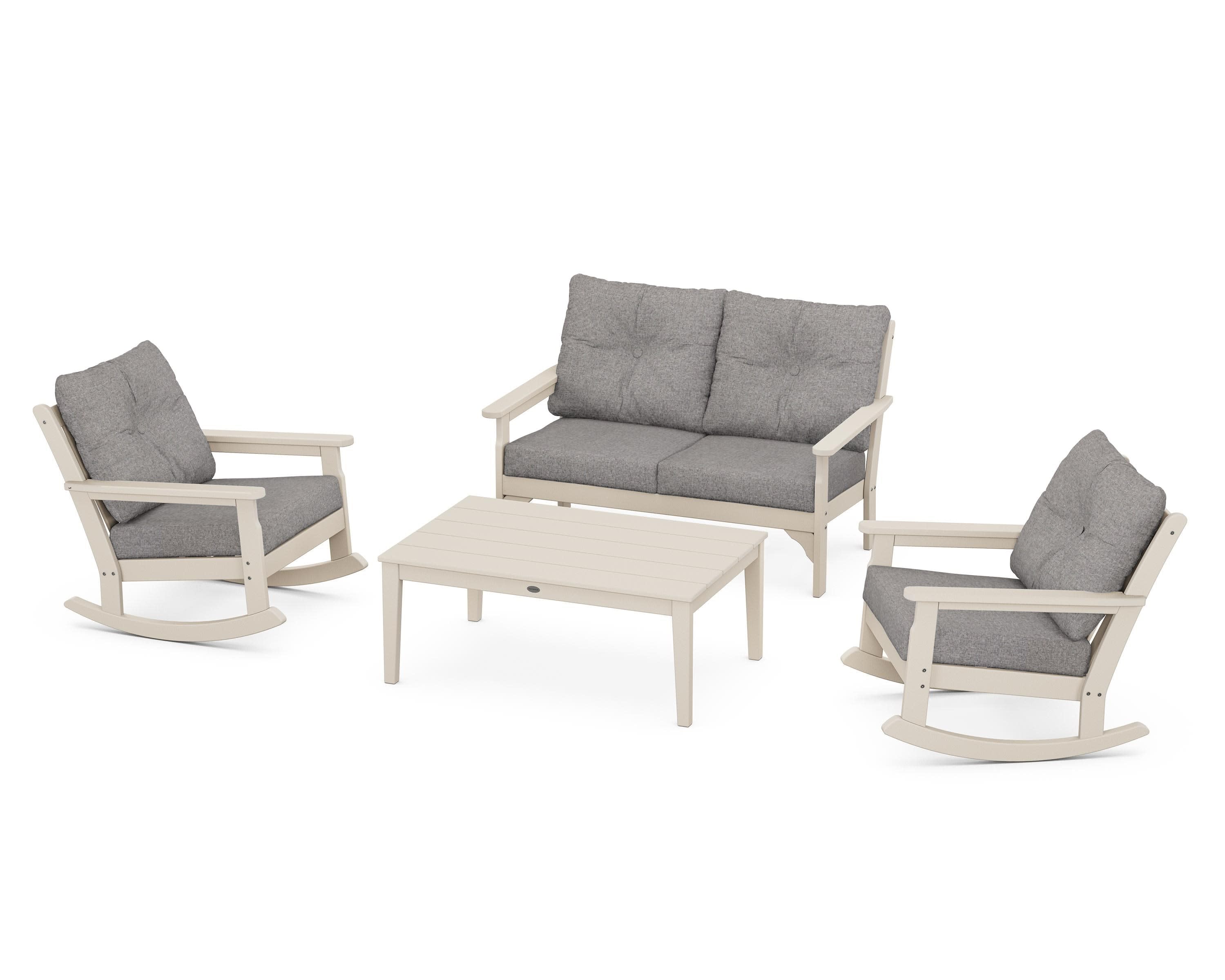 Vineyard 4-Piece Deep Seating Rocking Chair Set in Sand / Grey Mist