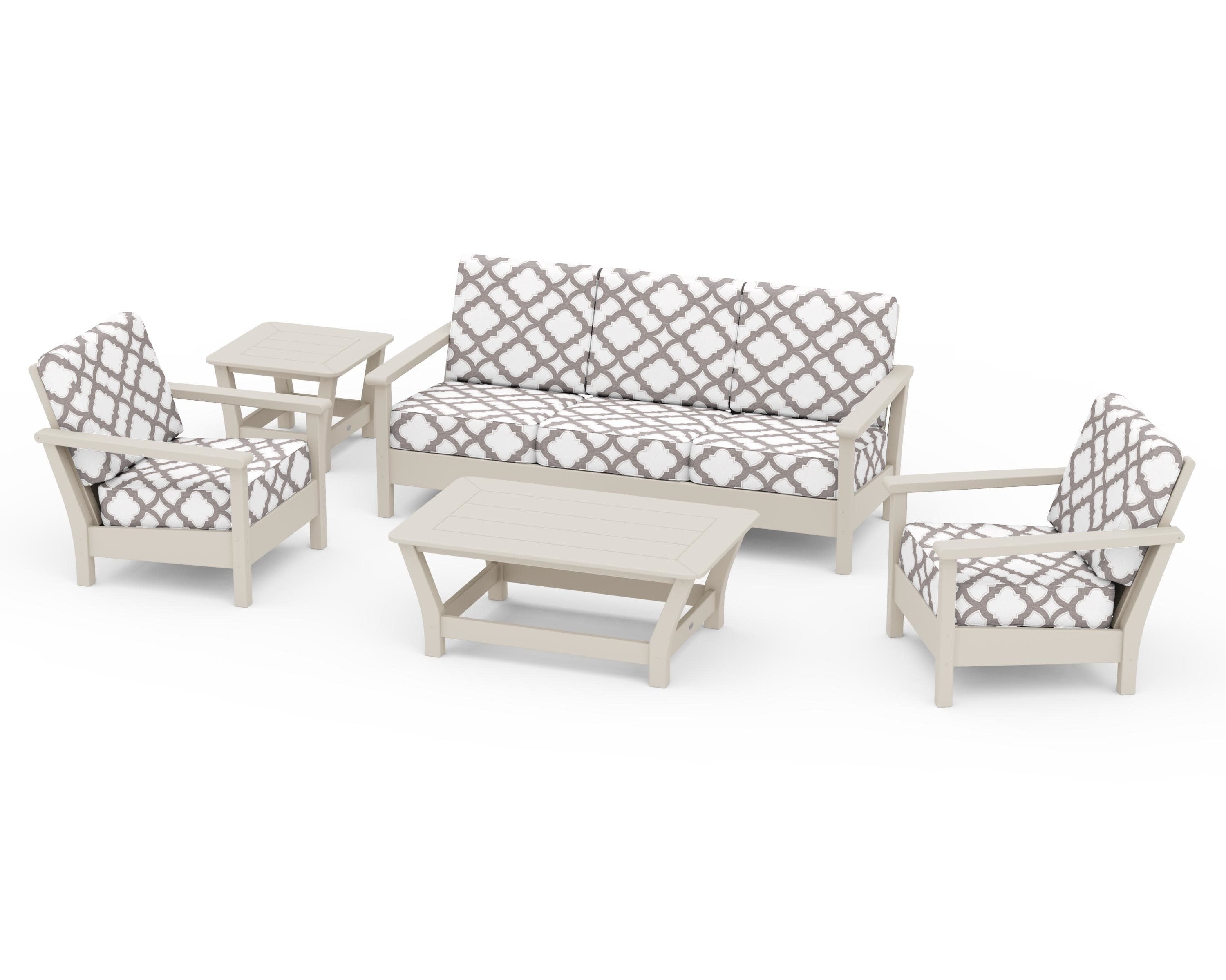 Harbour 5-Piece Deep Seating Set in Sand / Trellis Grey Mist