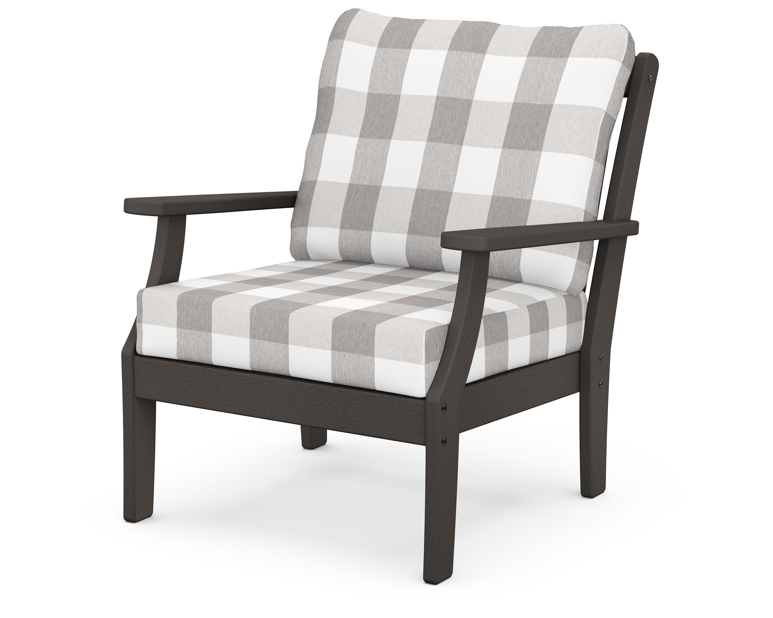 Braxton Deep Seating Chair in Vintage Coffee / Buffalo Plaid Grey Mist