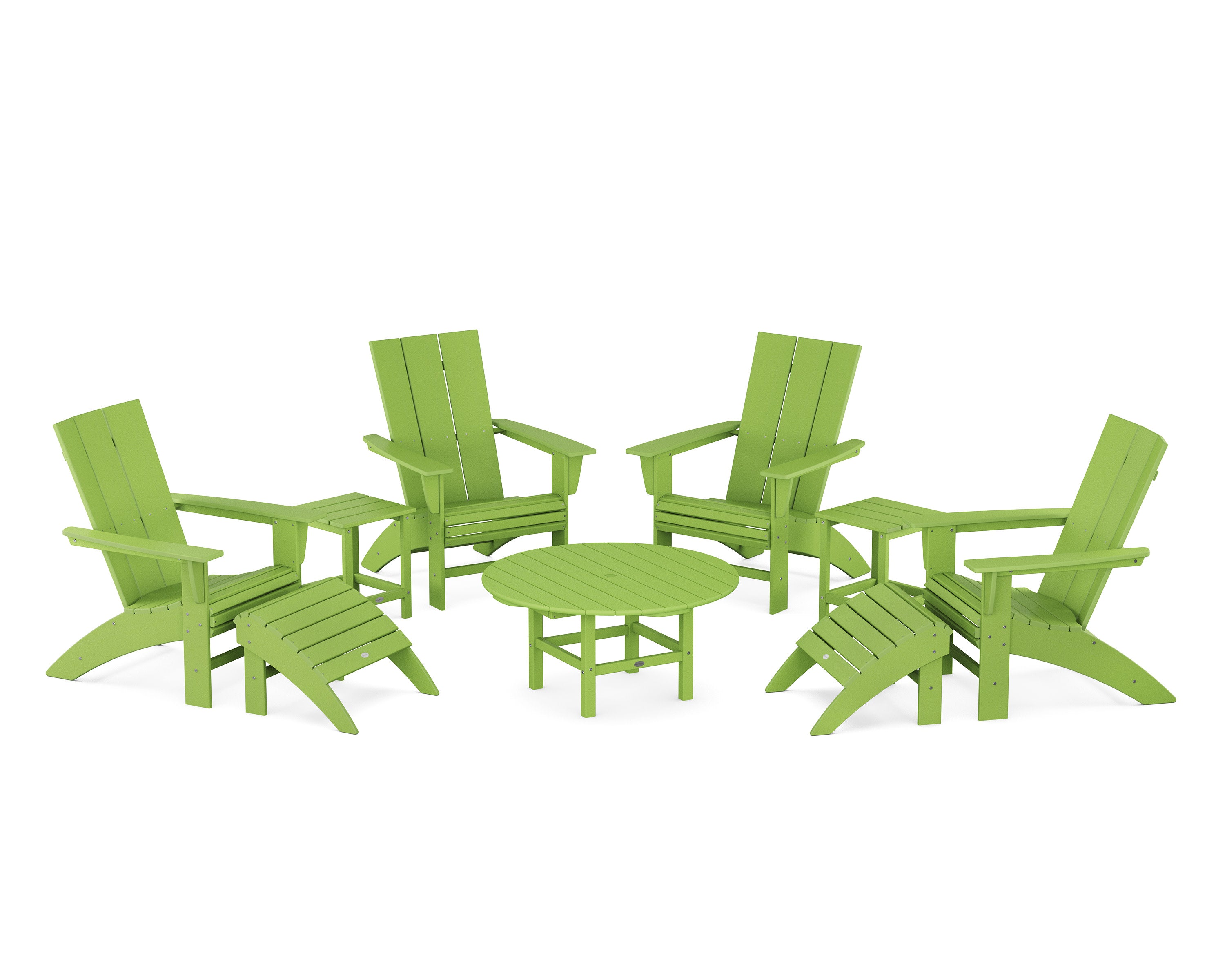 Modern Curveback Adirondack Chair 9-Piece Conversation Set in Lime