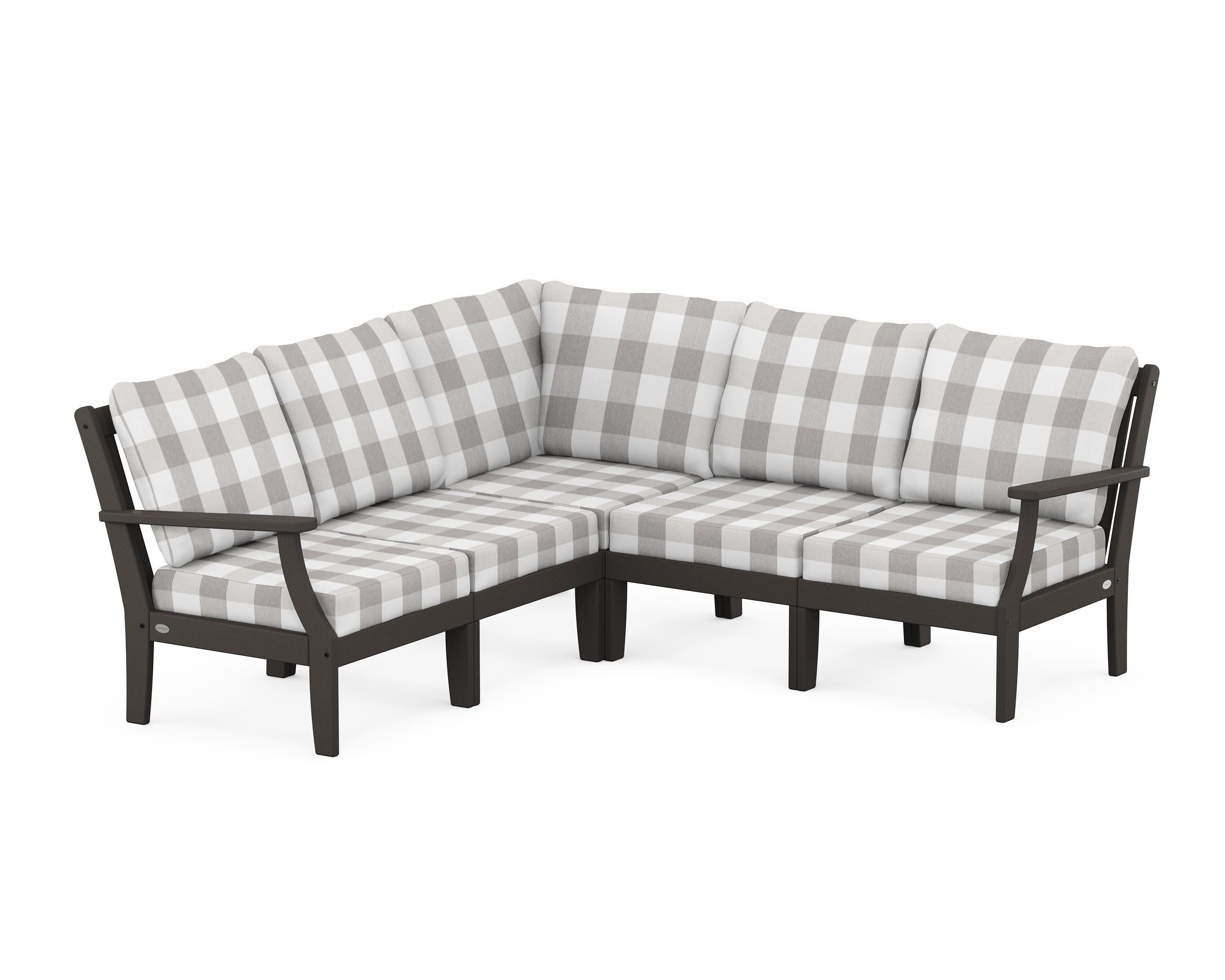 Braxton Modular 5-Piece Deep Seating Set in Vintage Coffee / Buffalo Plaid Grey Mist