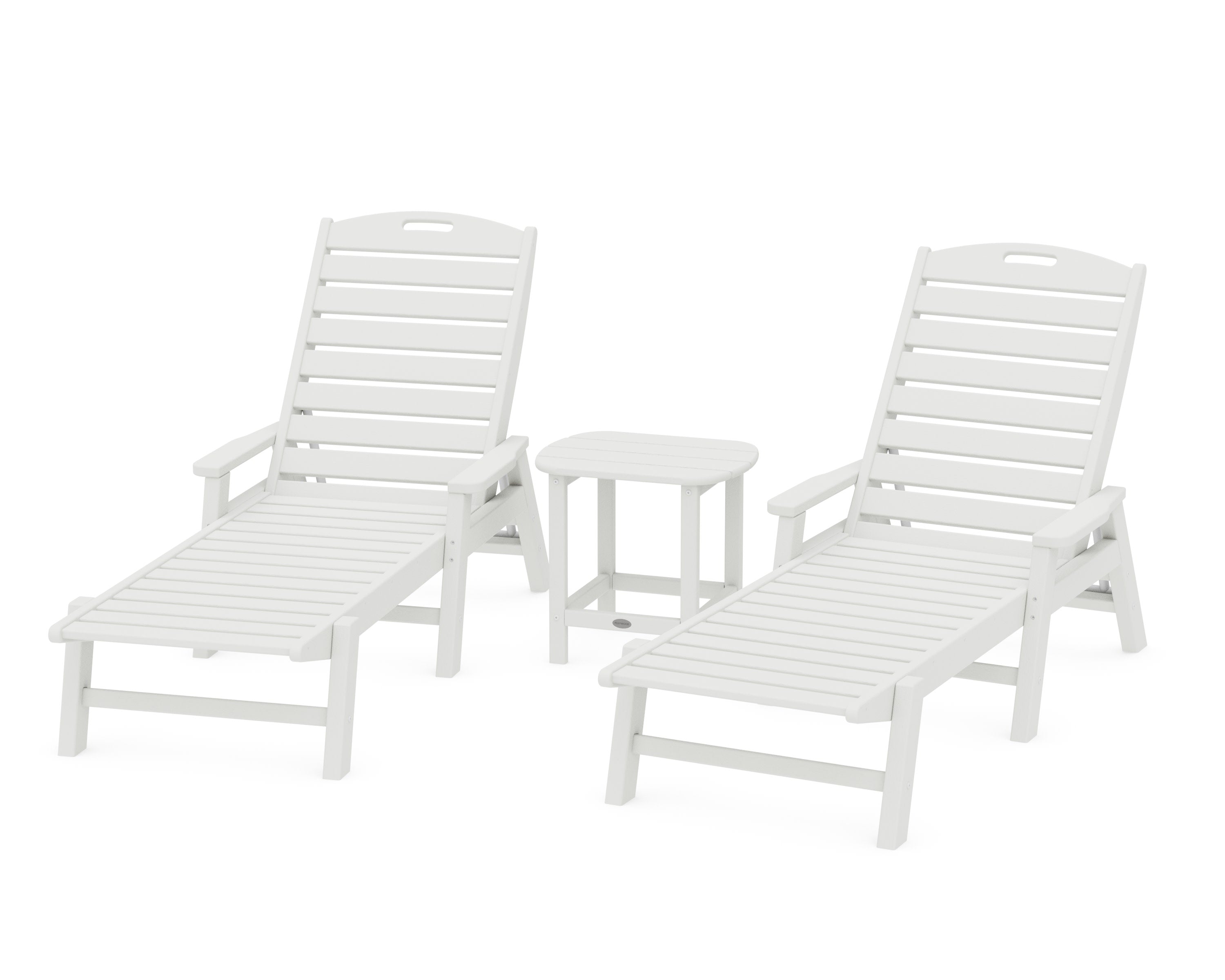 Nautical 3-Piece Chaise Lounge with Arms Set with South Beach 18" Side Table in Vintage White