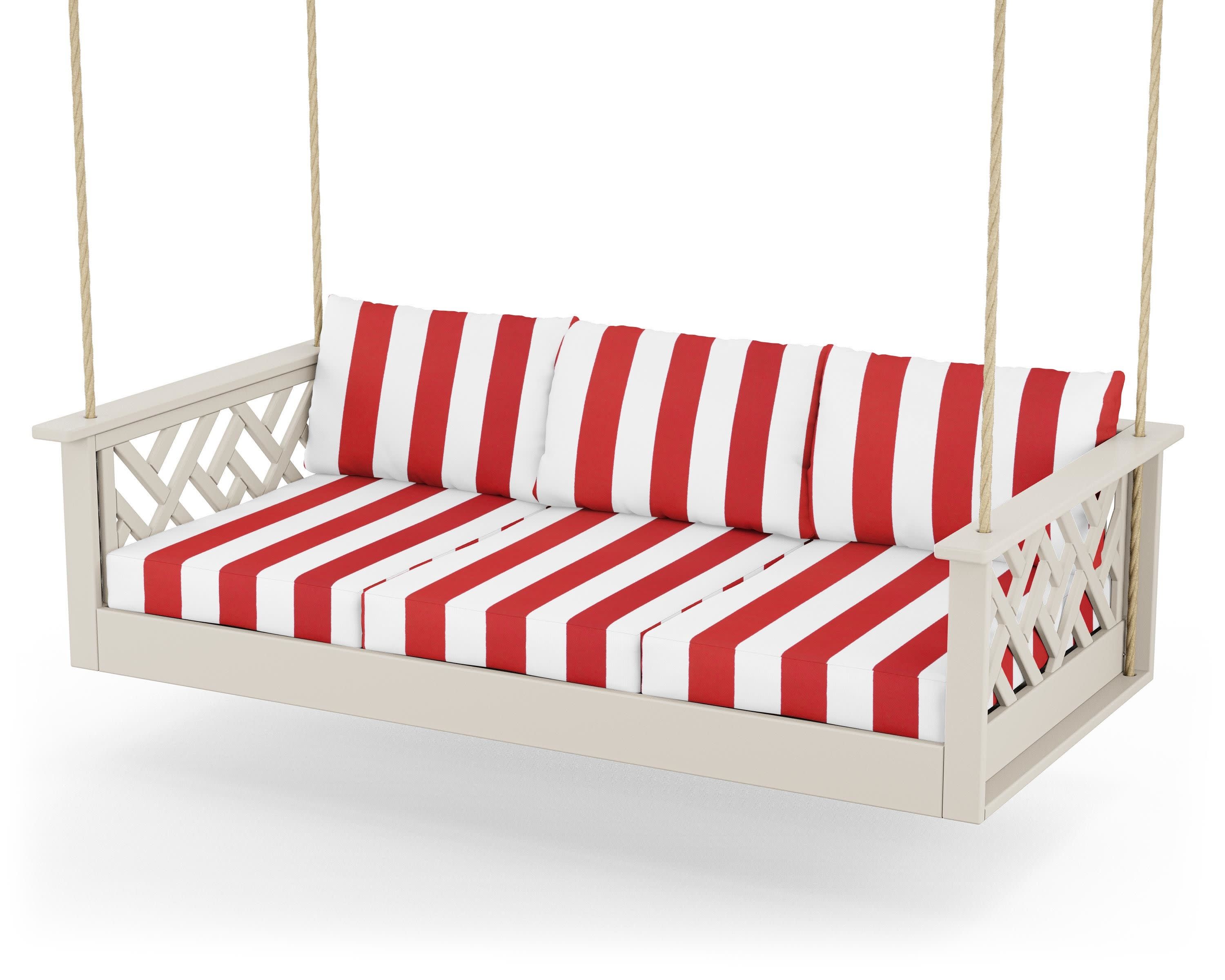 Chippendale Daybed Swing in Sand / Cabana Stripe Crimson