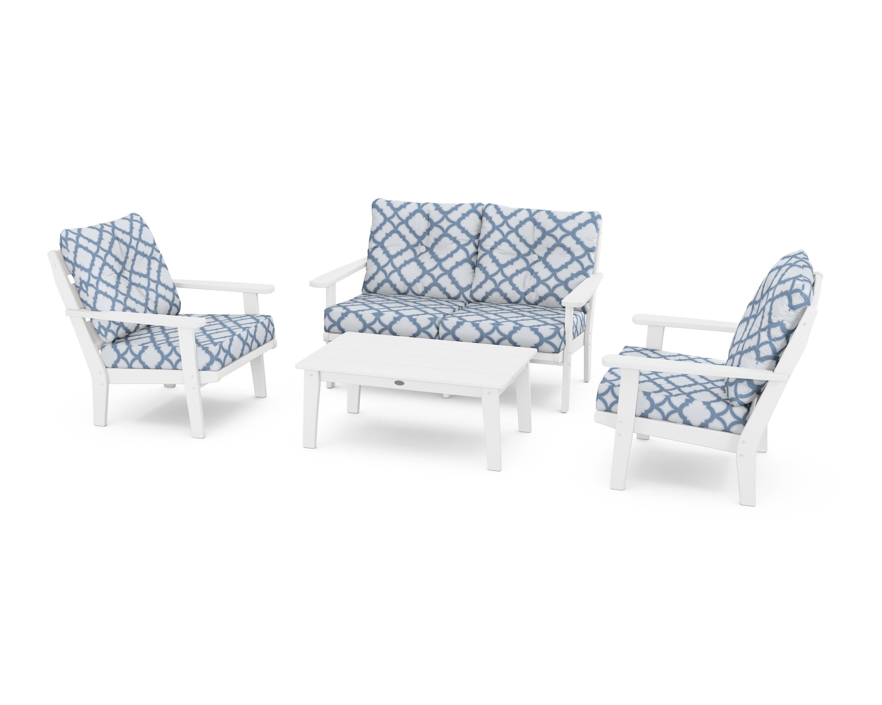 Lakeside 4-Piece Deep Seating Set in White / Trellis Sky Blue