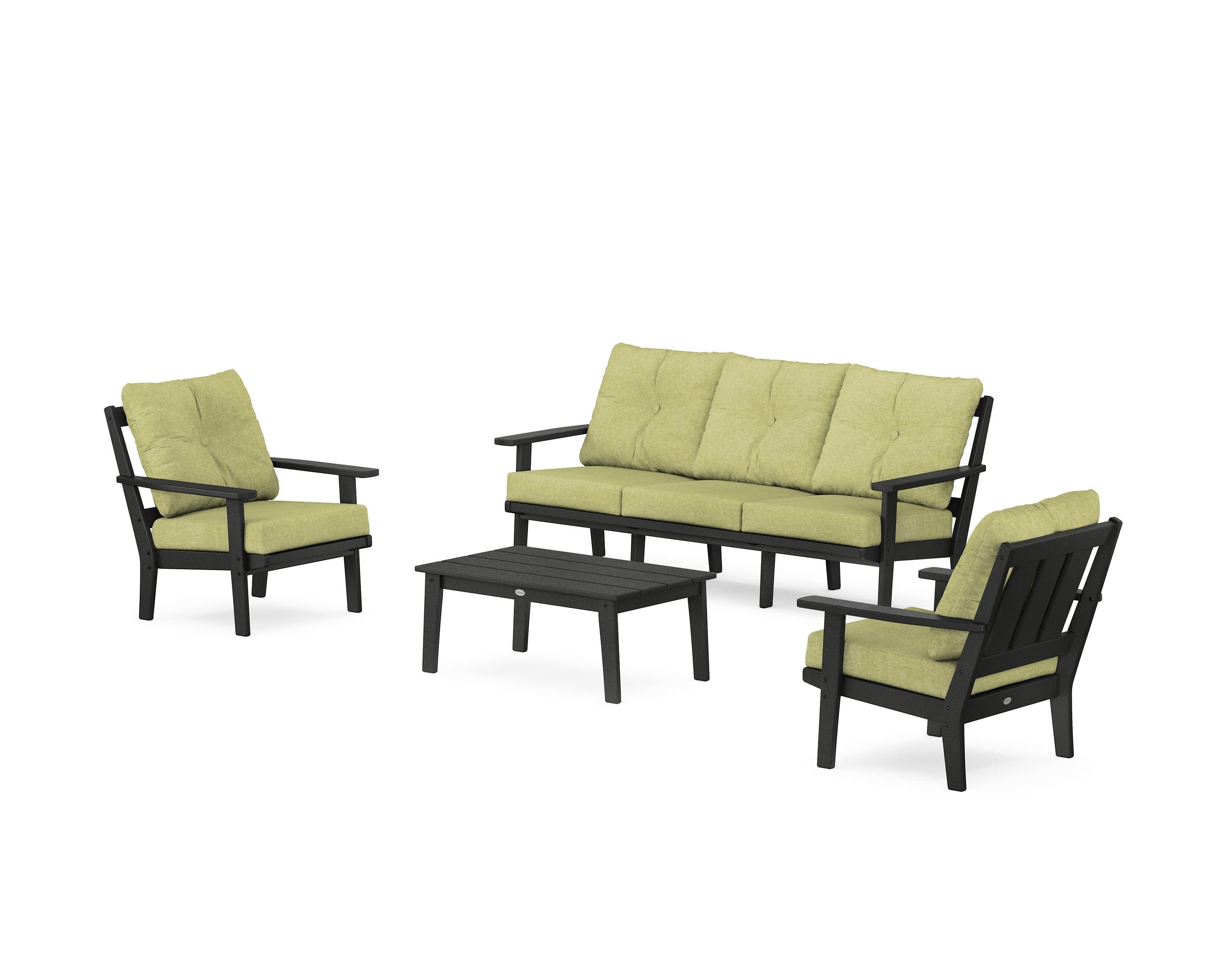 Oxford 4-Piece Deep Seating Set with Sofa in Black / Chartreuse Boucle
