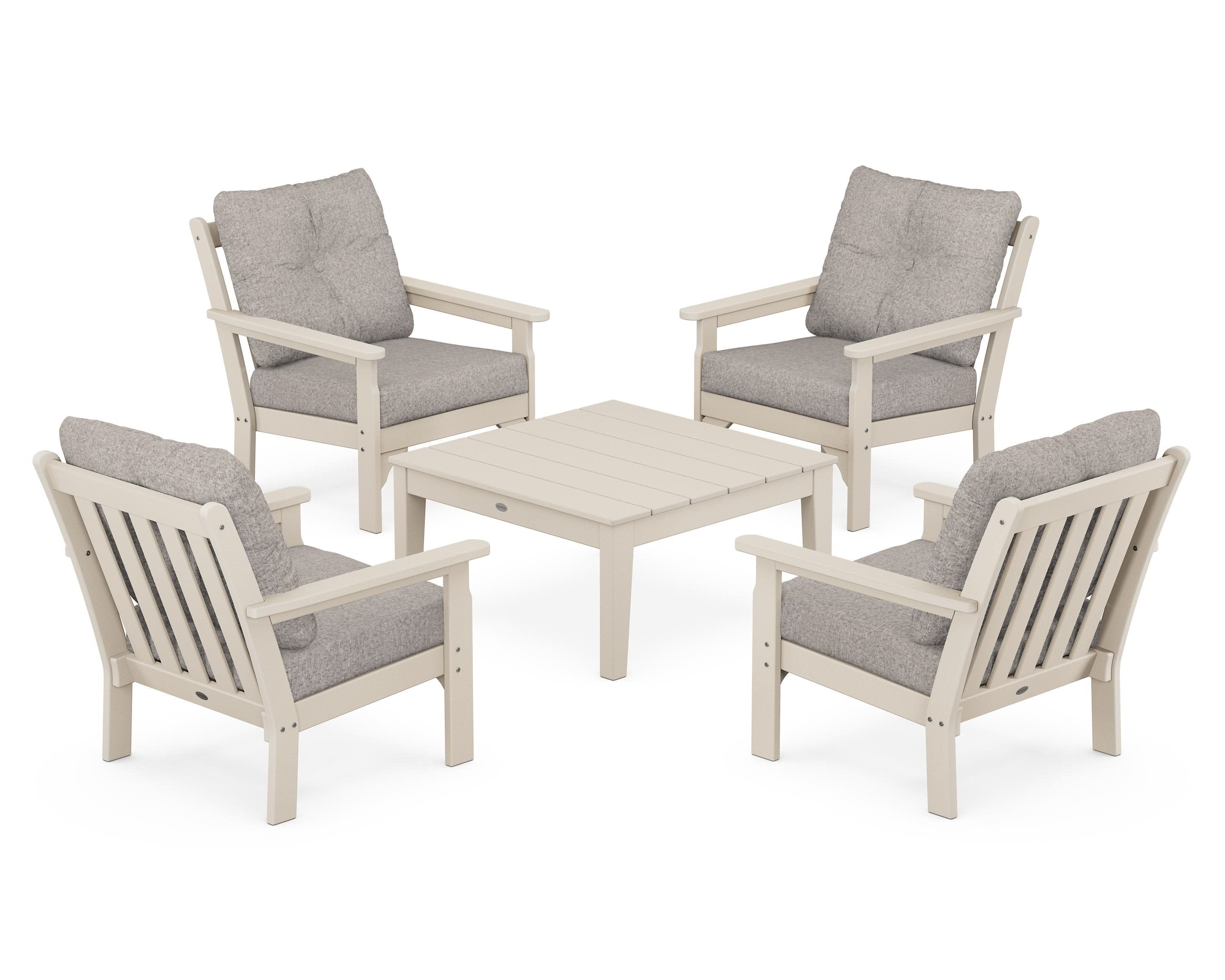 Vineyard 5-Piece Deep Seating Conversation Set in Sand / Weathered Tweed