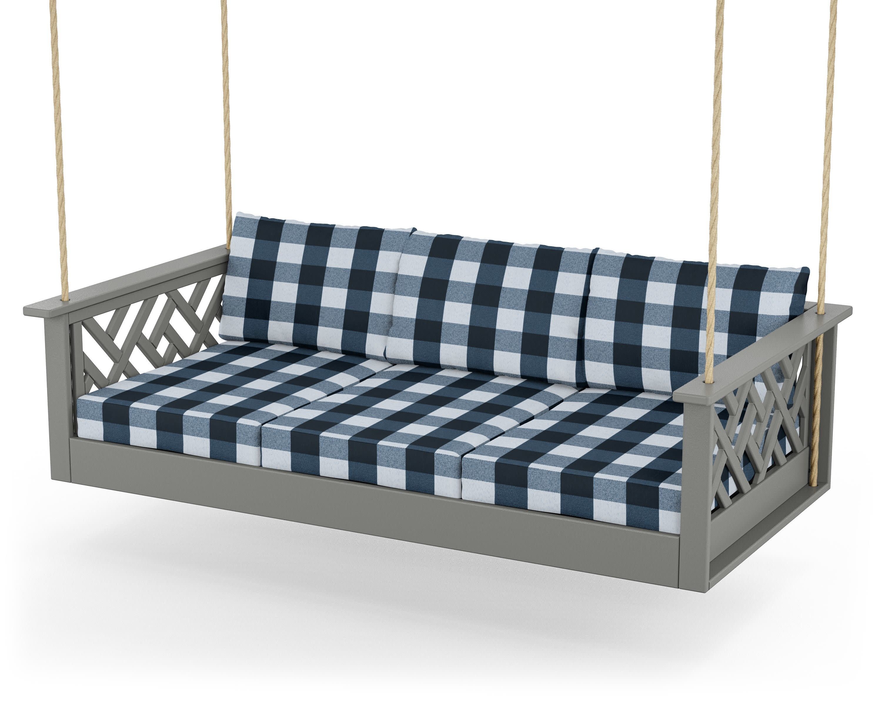 Chippendale Daybed Swing in Slate Grey / Buffalo Plaid Marine Indigo