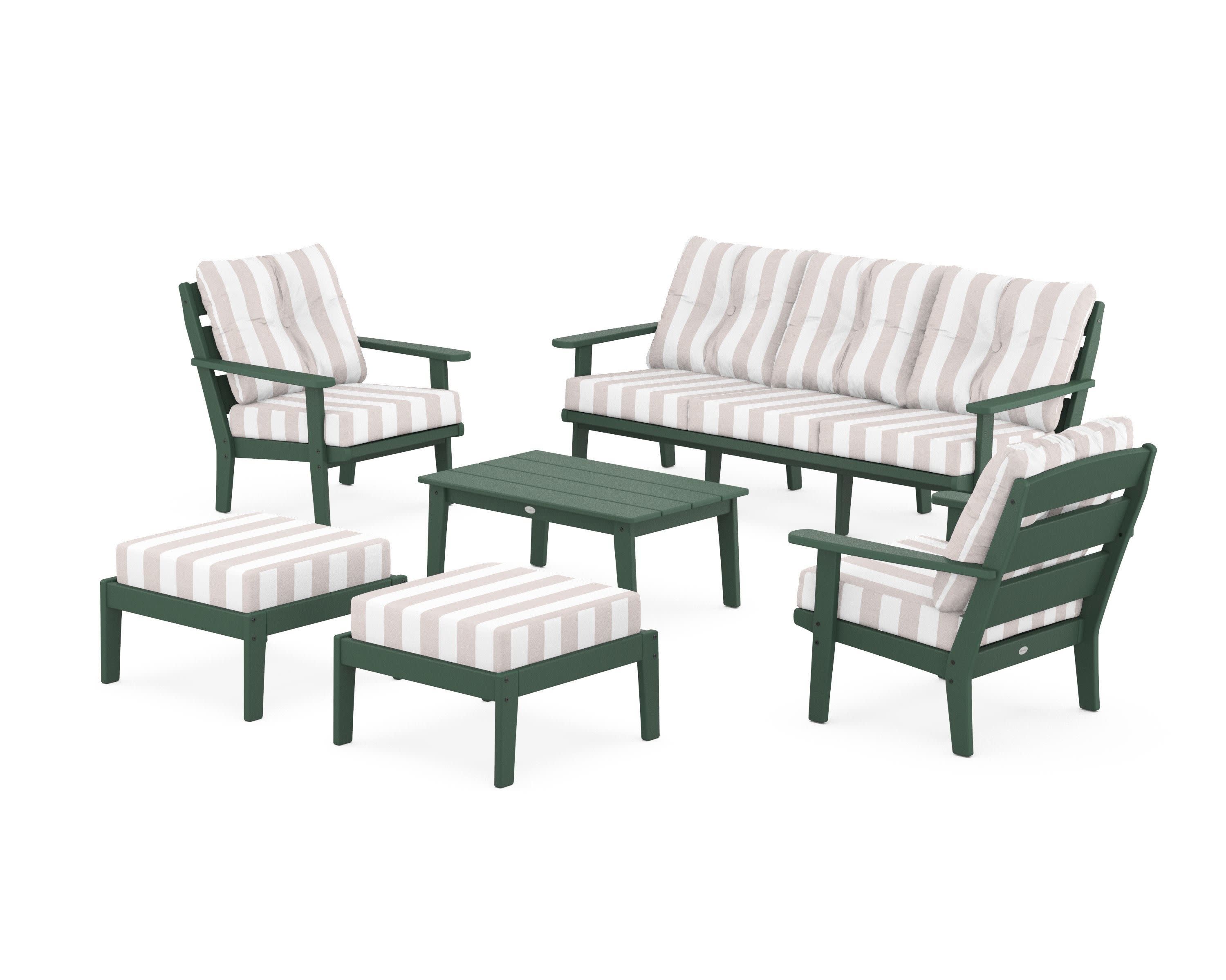 Lakeside 6-Piece Lounge Sofa Set in Green / Cabana Stripe Dune Burlap