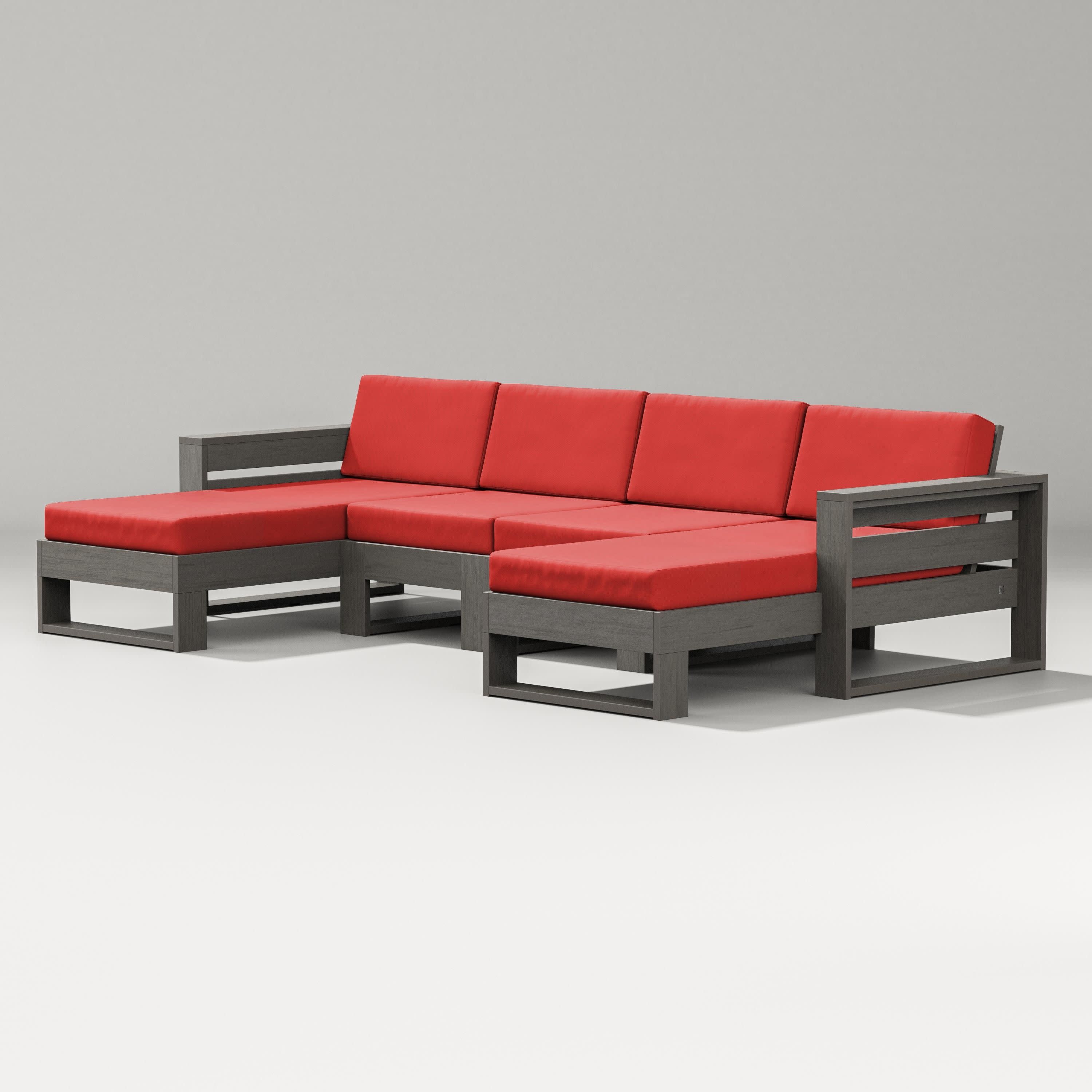 Latitude Double Chaise Sectional in Driftwood / Crimson Linen