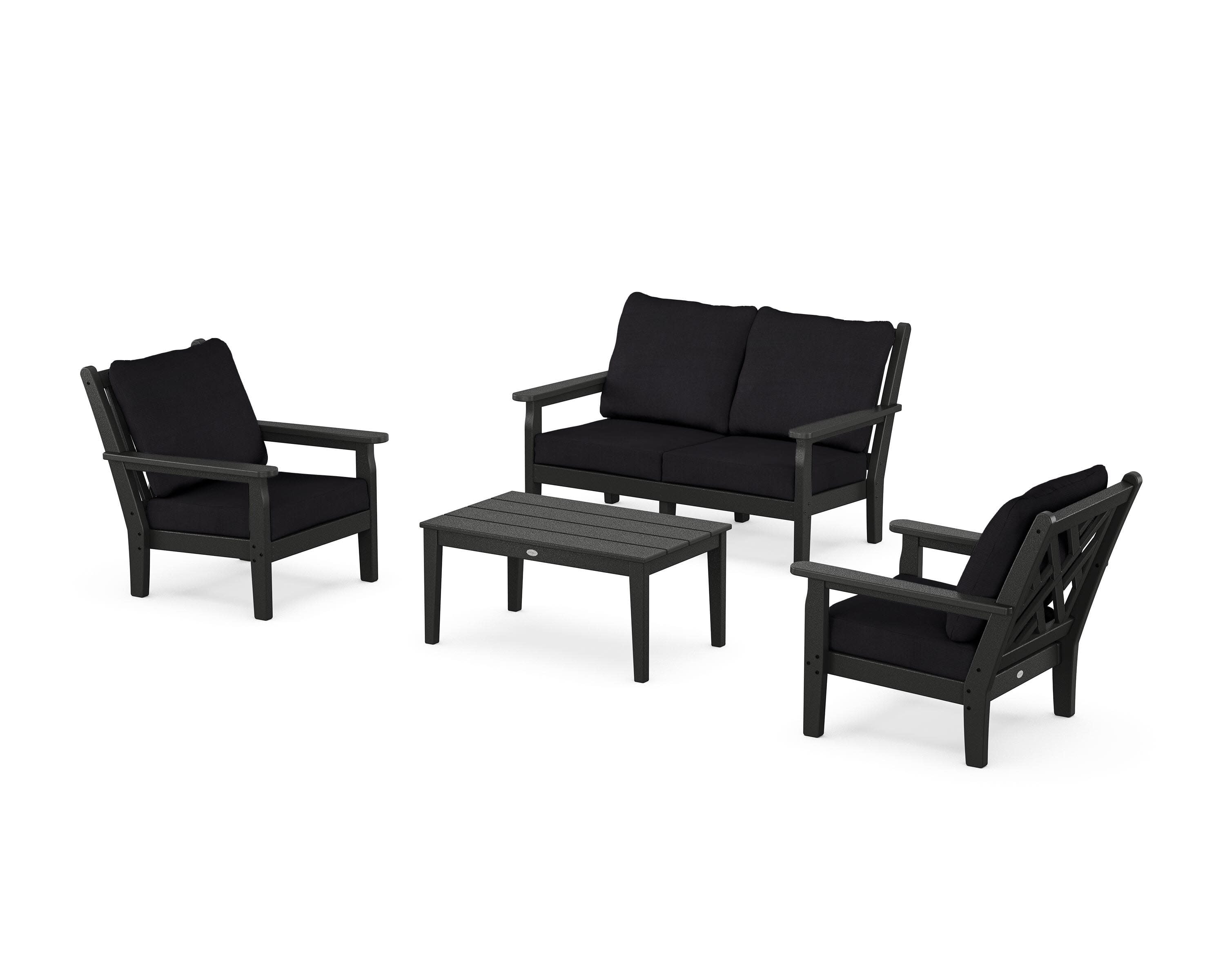 Chippendale 4-Piece Deep Seating Set with Loveseat in Black / Midnight Linen