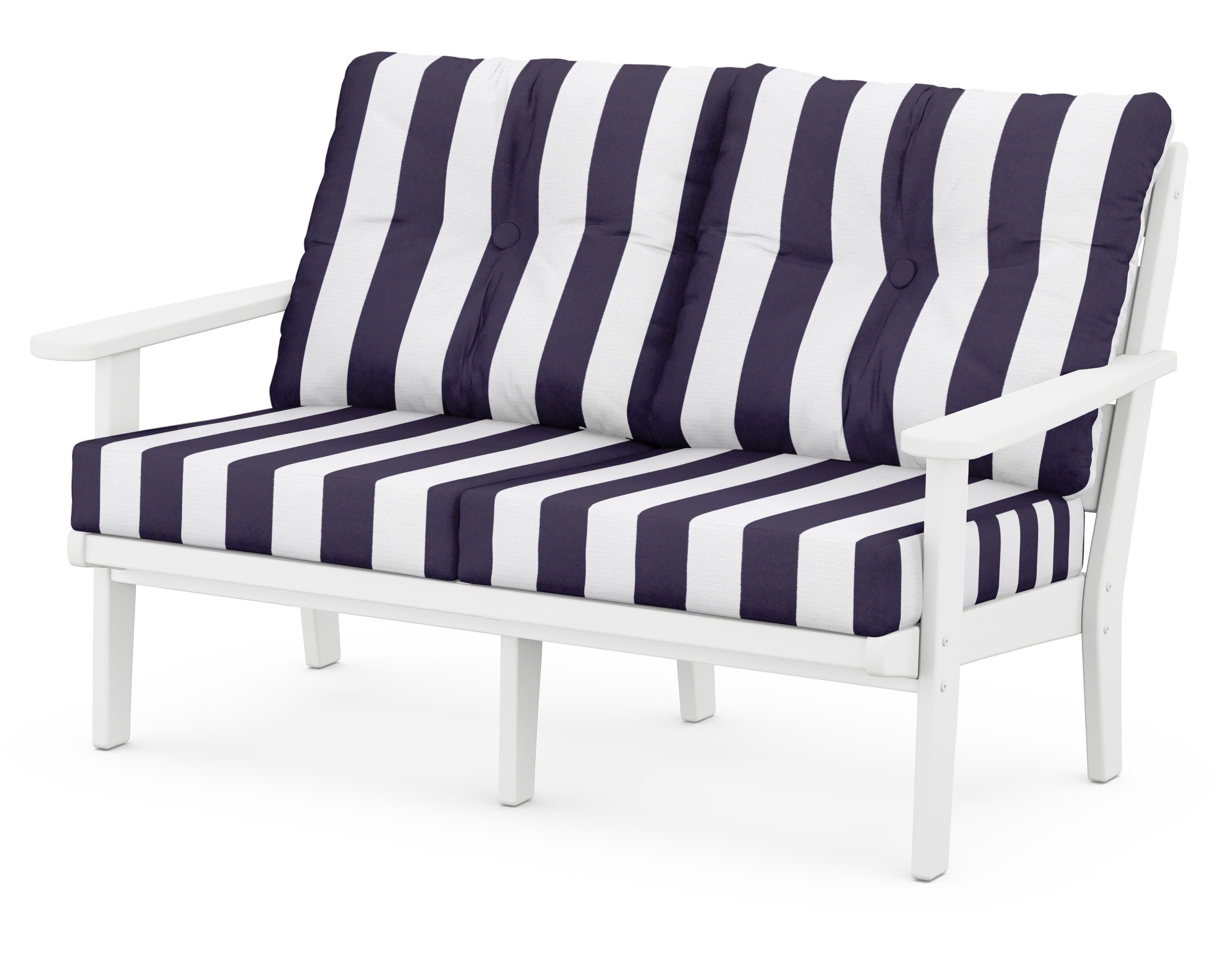 Lakeside Deep Seating Loveseat in White / Cabana Stripe Navy