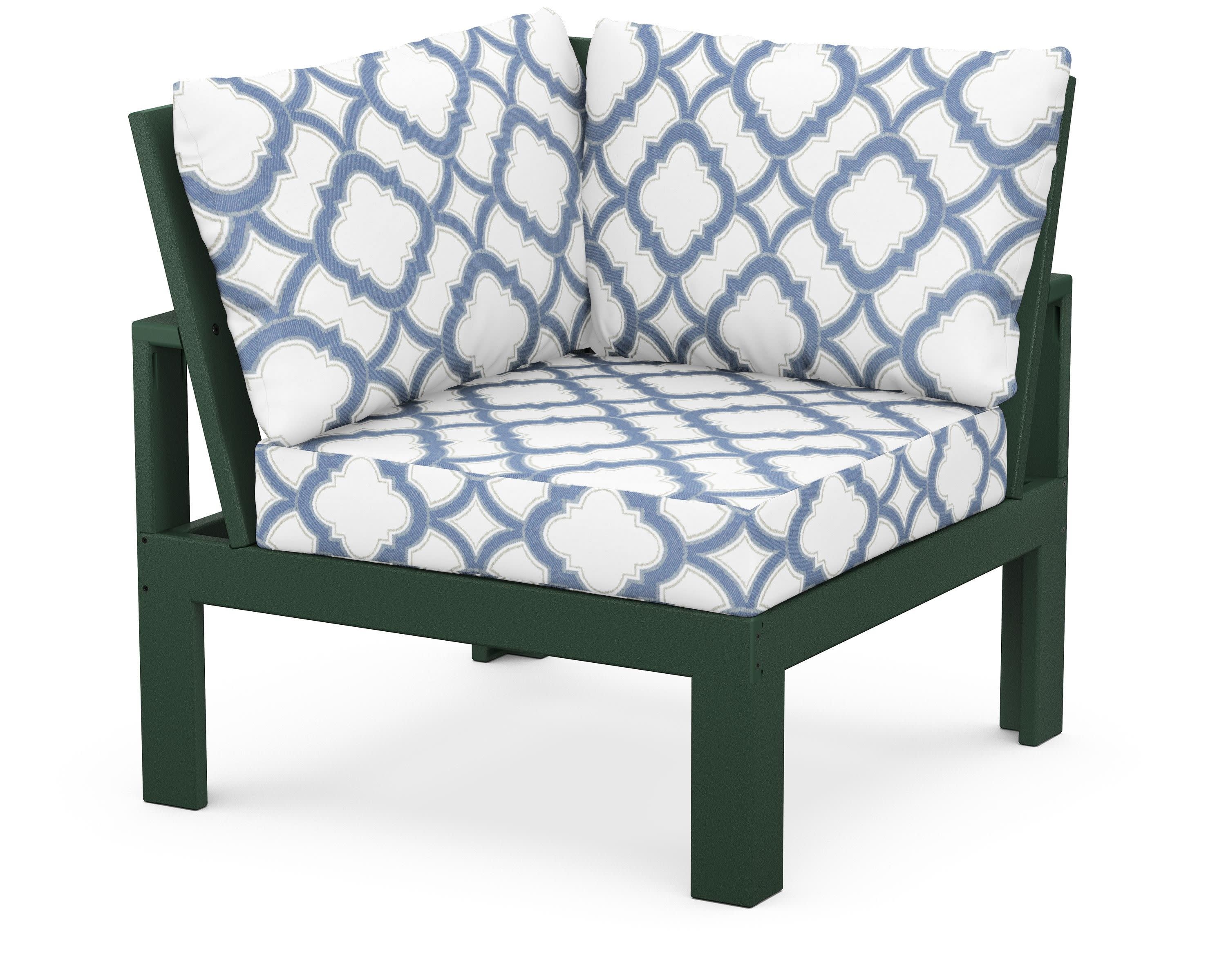 Modular Corner Chair in Green / Trellis Sky Blue