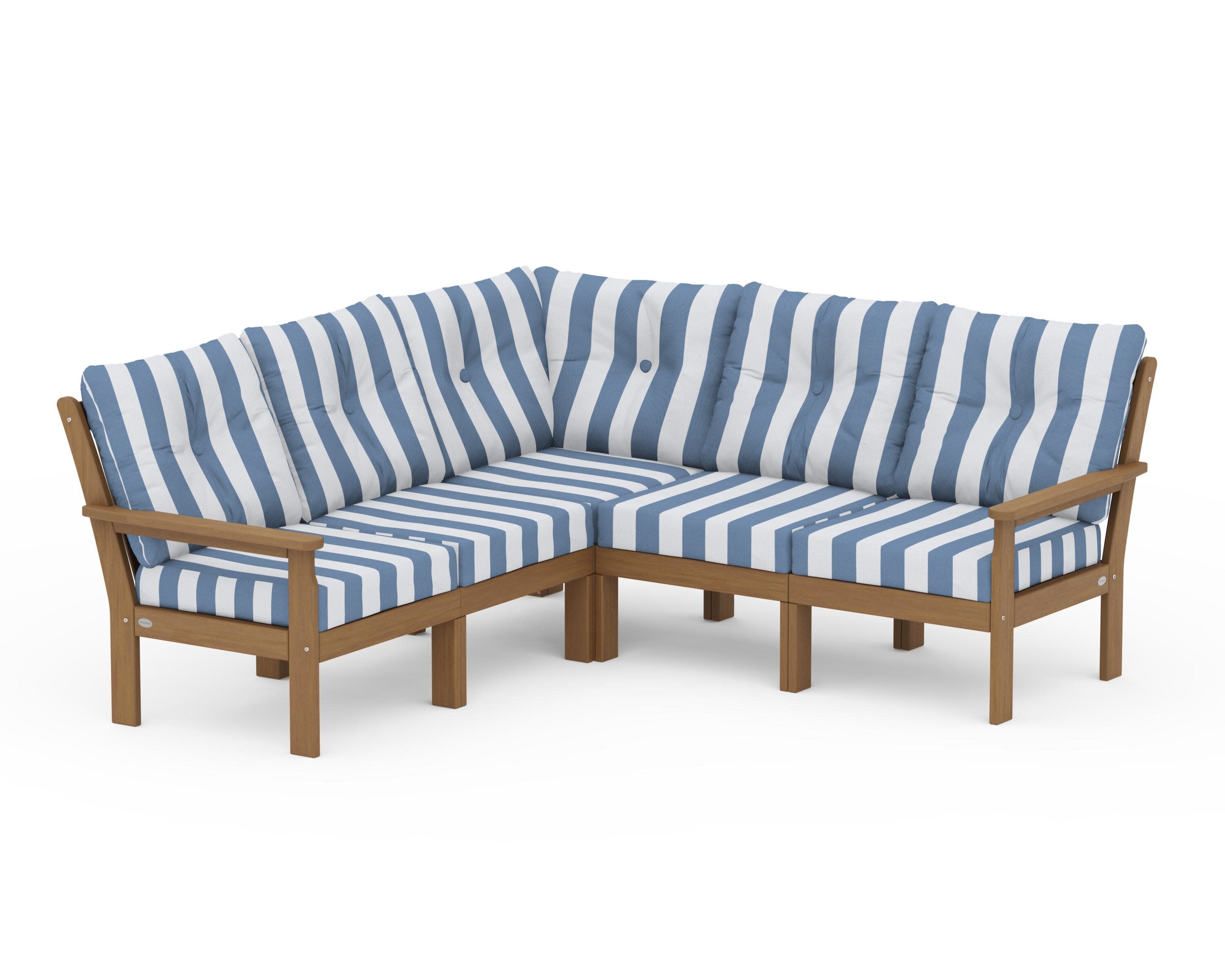 Vineyard 5-Piece Sectional in Natural / Cabana Stripe Sky Blue