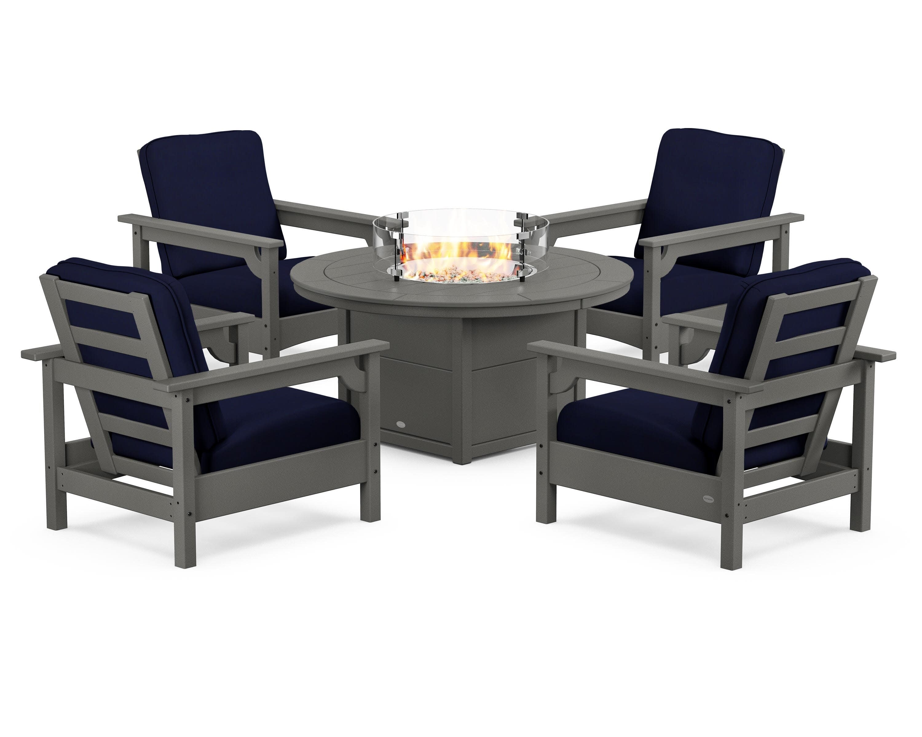 Club 5-Piece Conversation Set with Fire Pit Table in Slate Grey / Navy