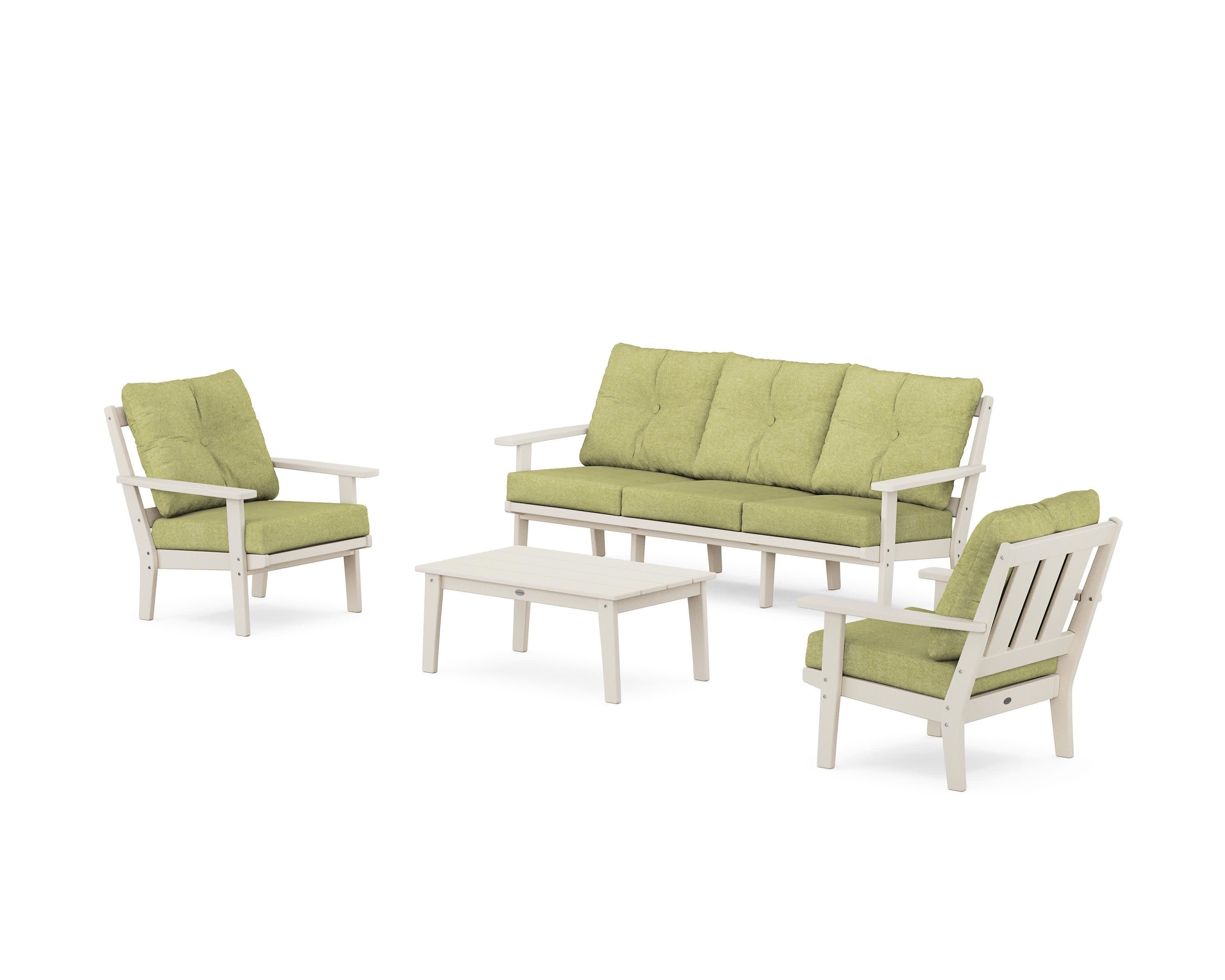 Oxford 4-Piece Deep Seating Set with Sofa in Sand / Chartreuse Boucle