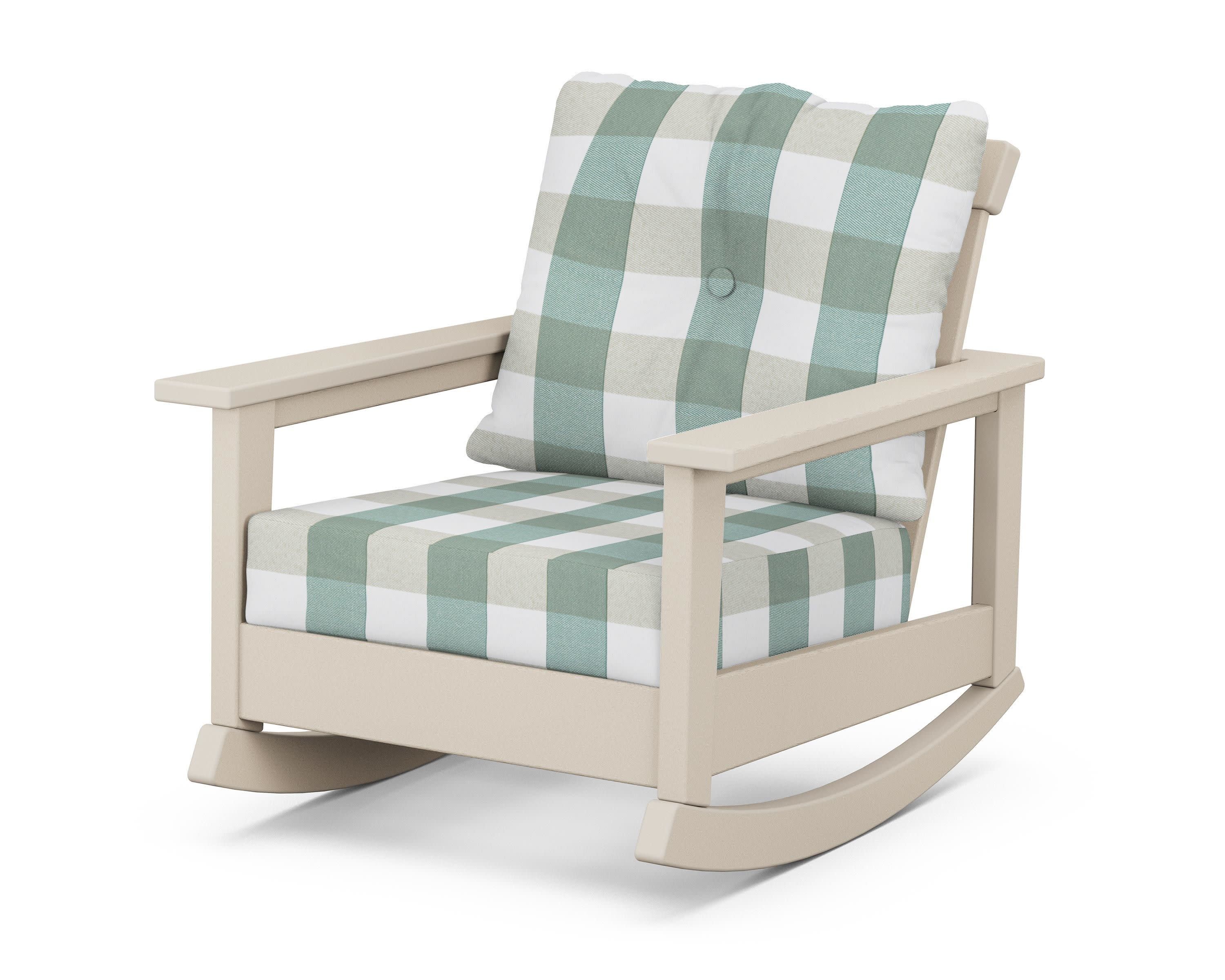 Prescott Deep Seating Rocking Chair in Sand / Buffalo Plaid Glacier Spa