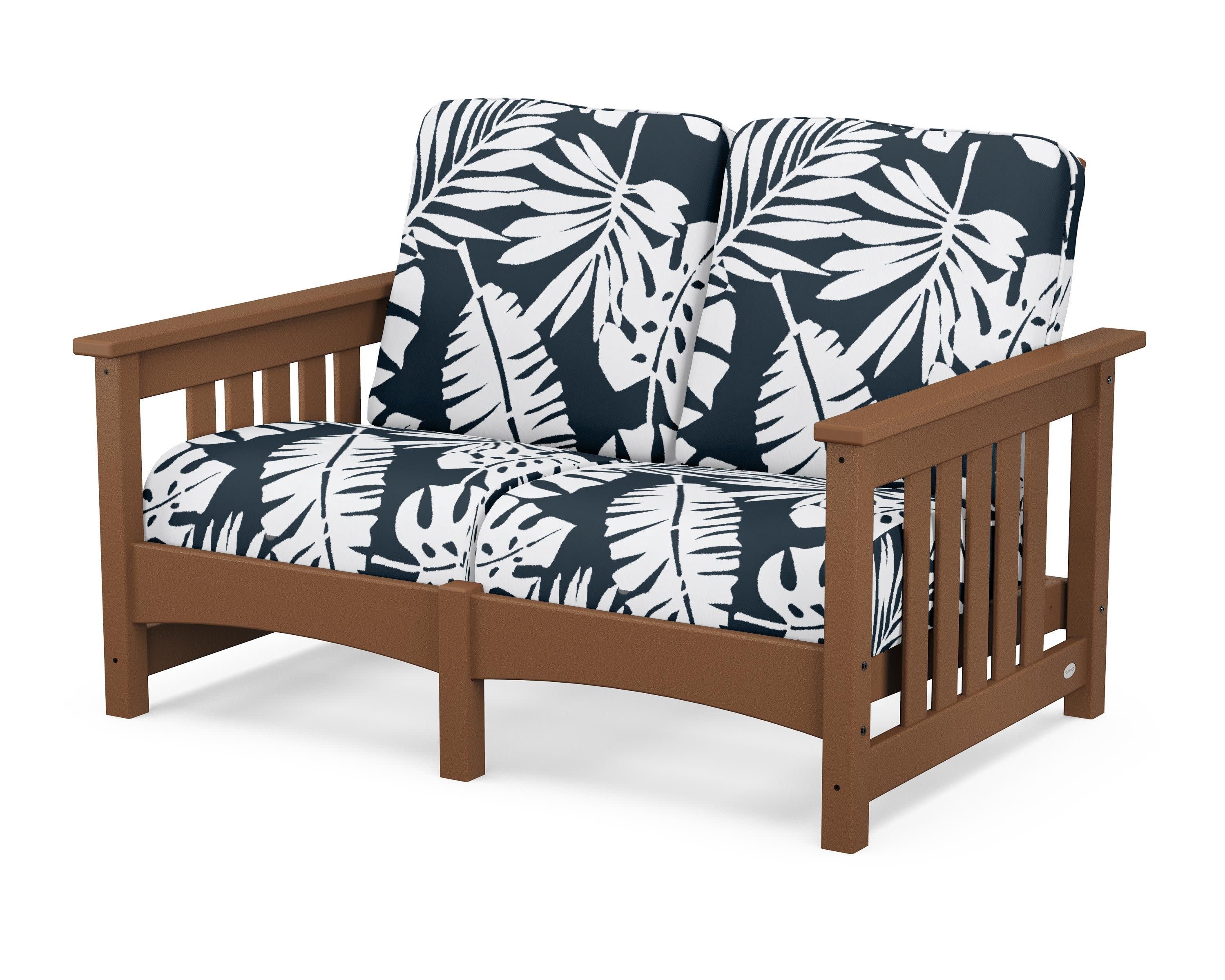 Club Mission Loveseat in Teak / Leaf Marine Indigo