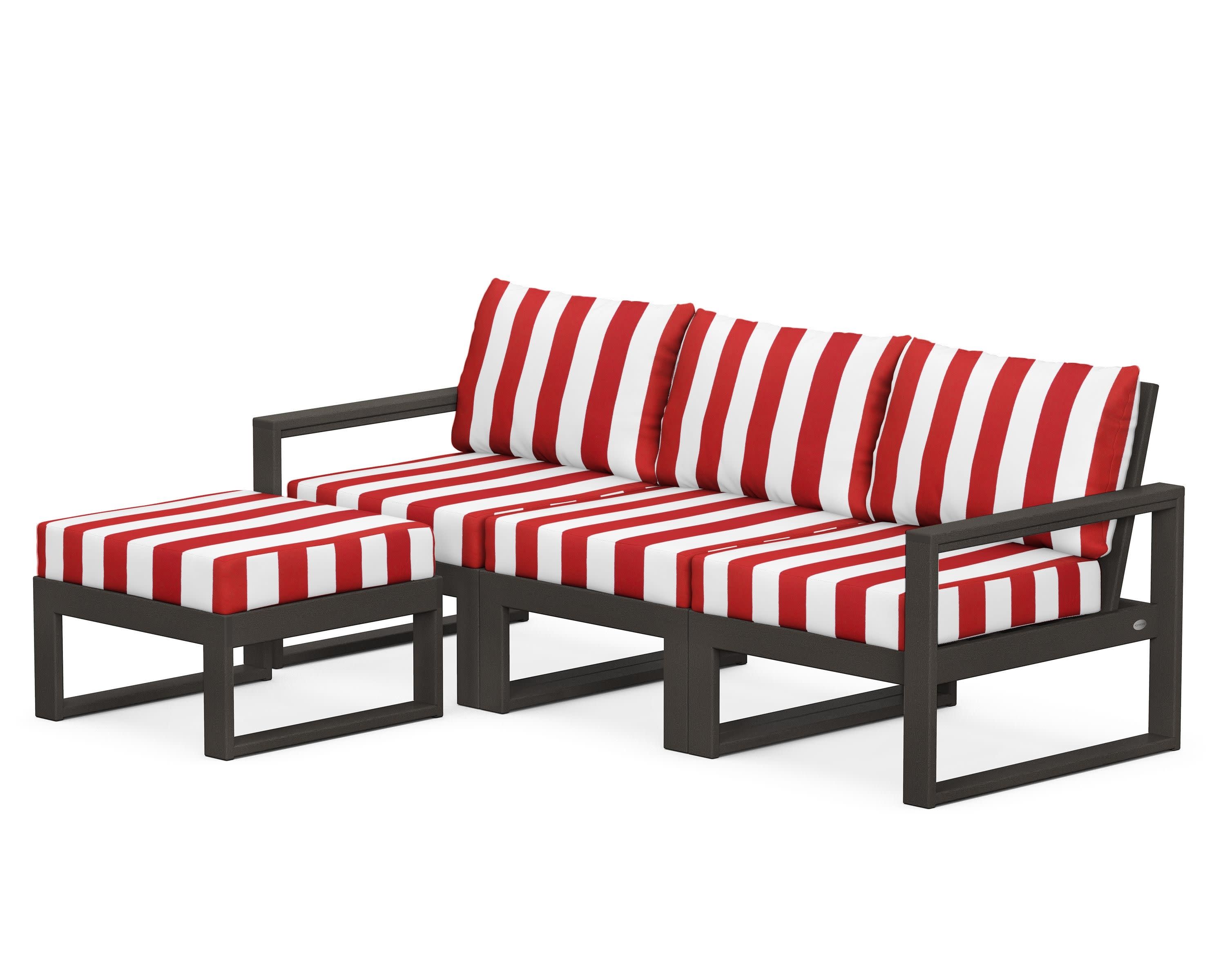 EDGE 4-Piece Modular Deep Seating Set with Ottoman in Vintage Coffee / Cabana Stripe Crimson