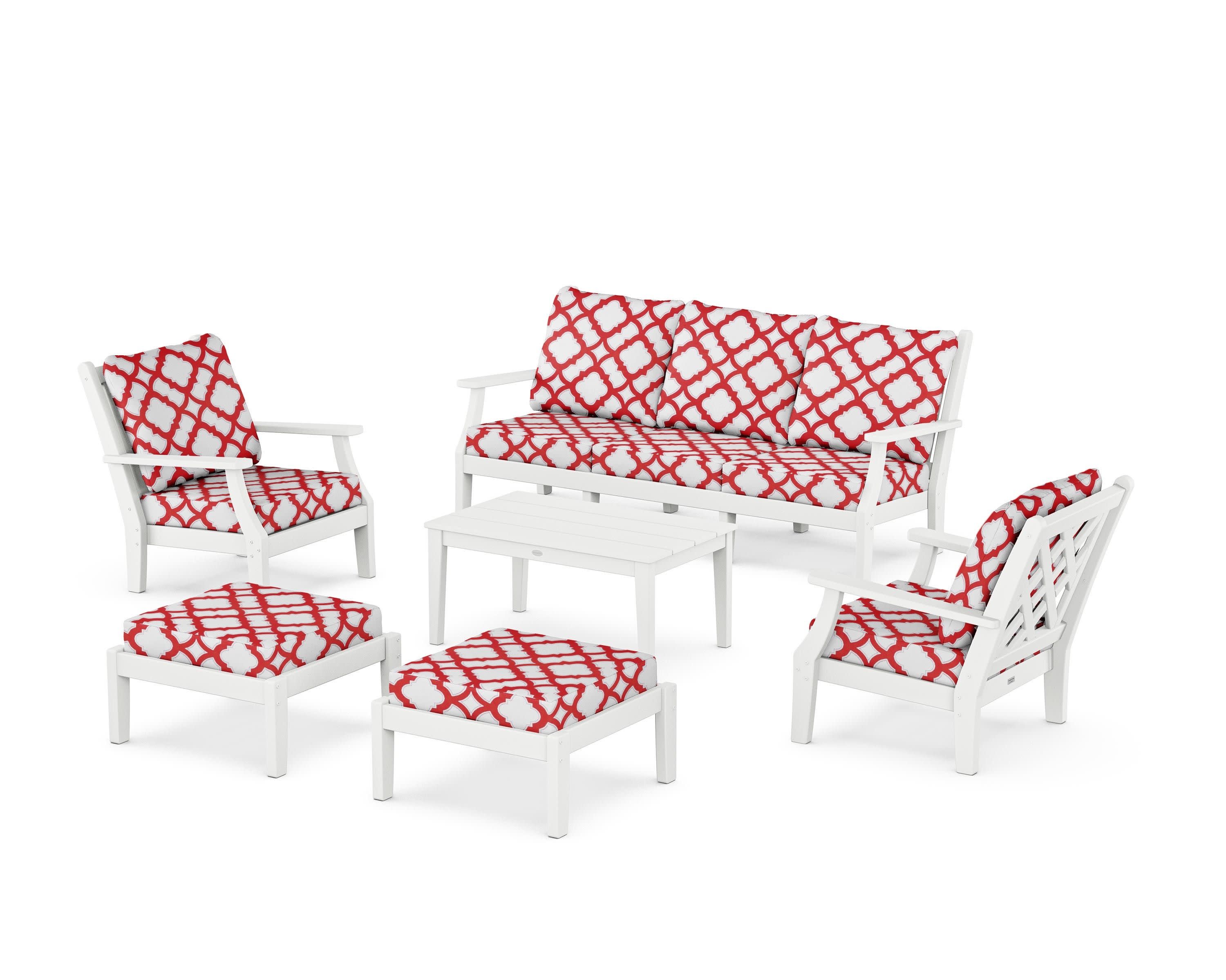Wovendale 6-Piece Lounge Sofa Set in White / Trellis Crimson