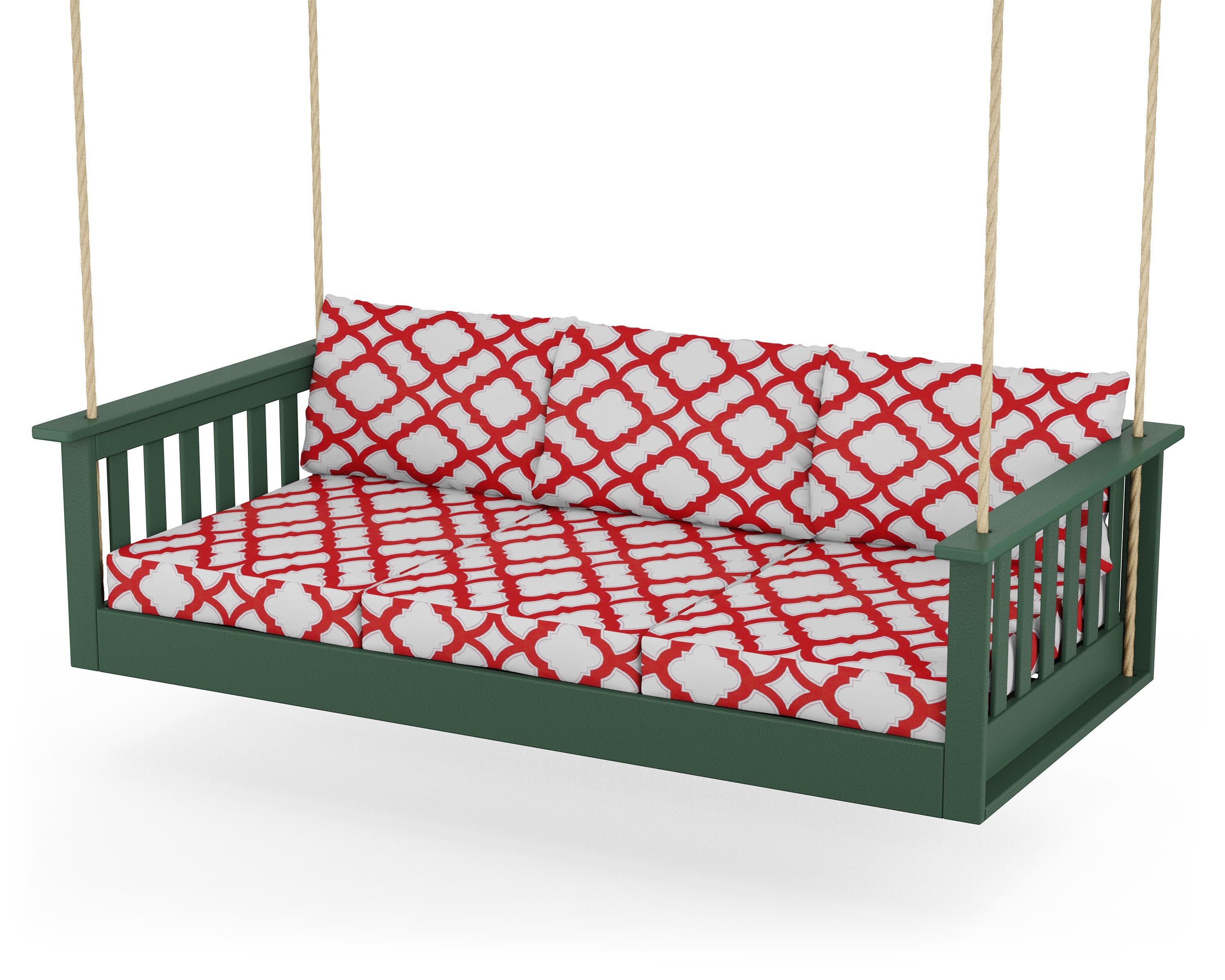 Vineyard Daybed Swing in Green / Trellis Crimson