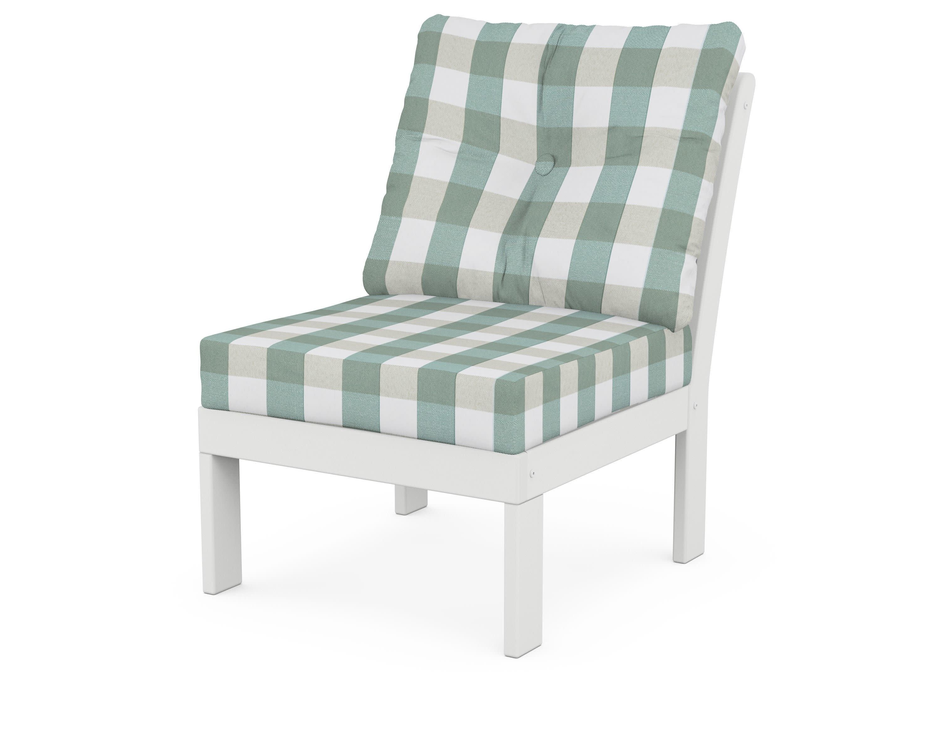 Vineyard Modular Armless Chair in White / Buffalo Plaid Glacier Spa