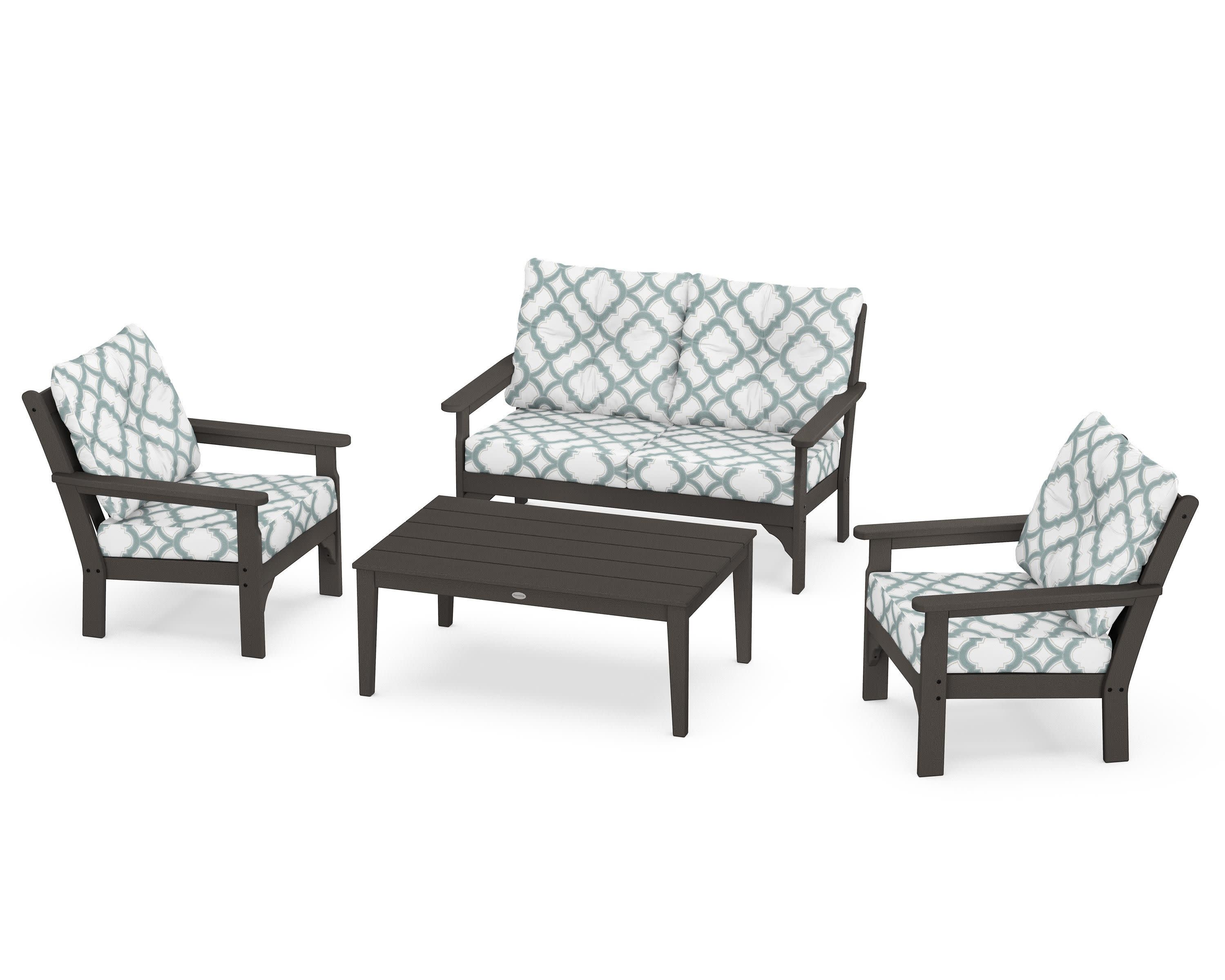 Vineyard 4-Piece Deep Seating Set in Vintage Coffee / Trellis Glacier Spa