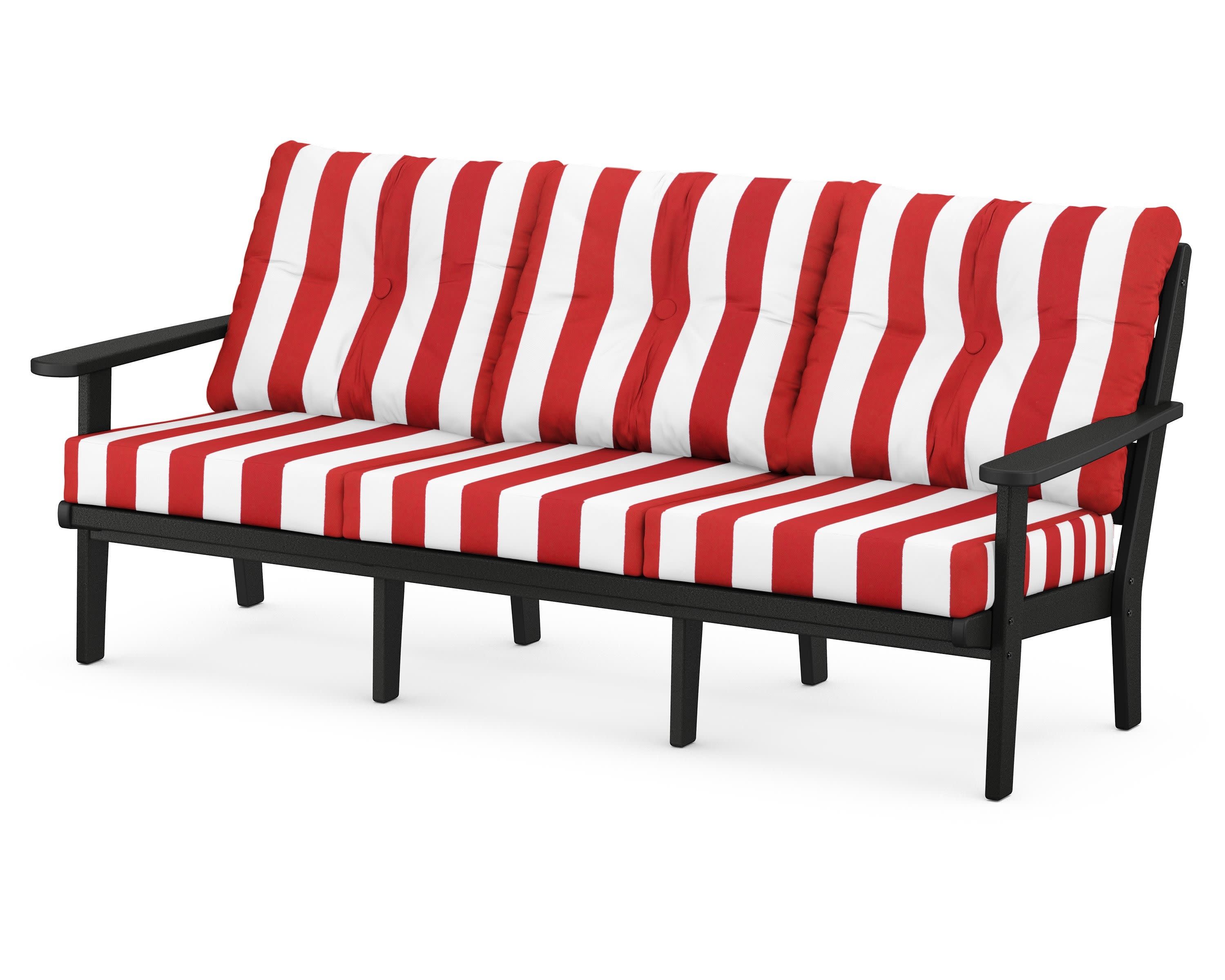 Lakeside Deep Seating Sofa in Black / Cabana Stripe Crimson