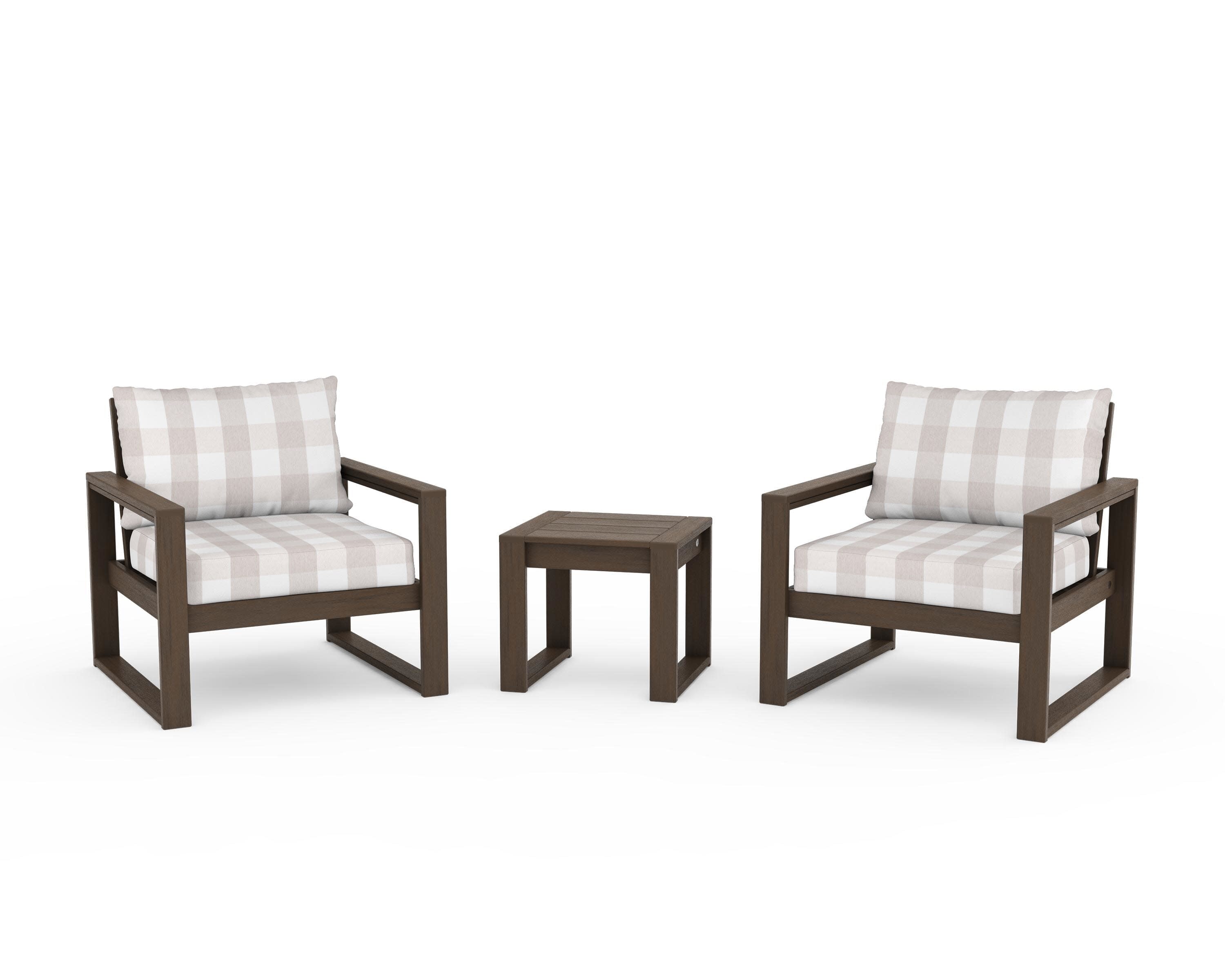 EDGE Sectional 3-Piece Deep Seating Set in Kona / Buffalo Plaid Dune Burlap