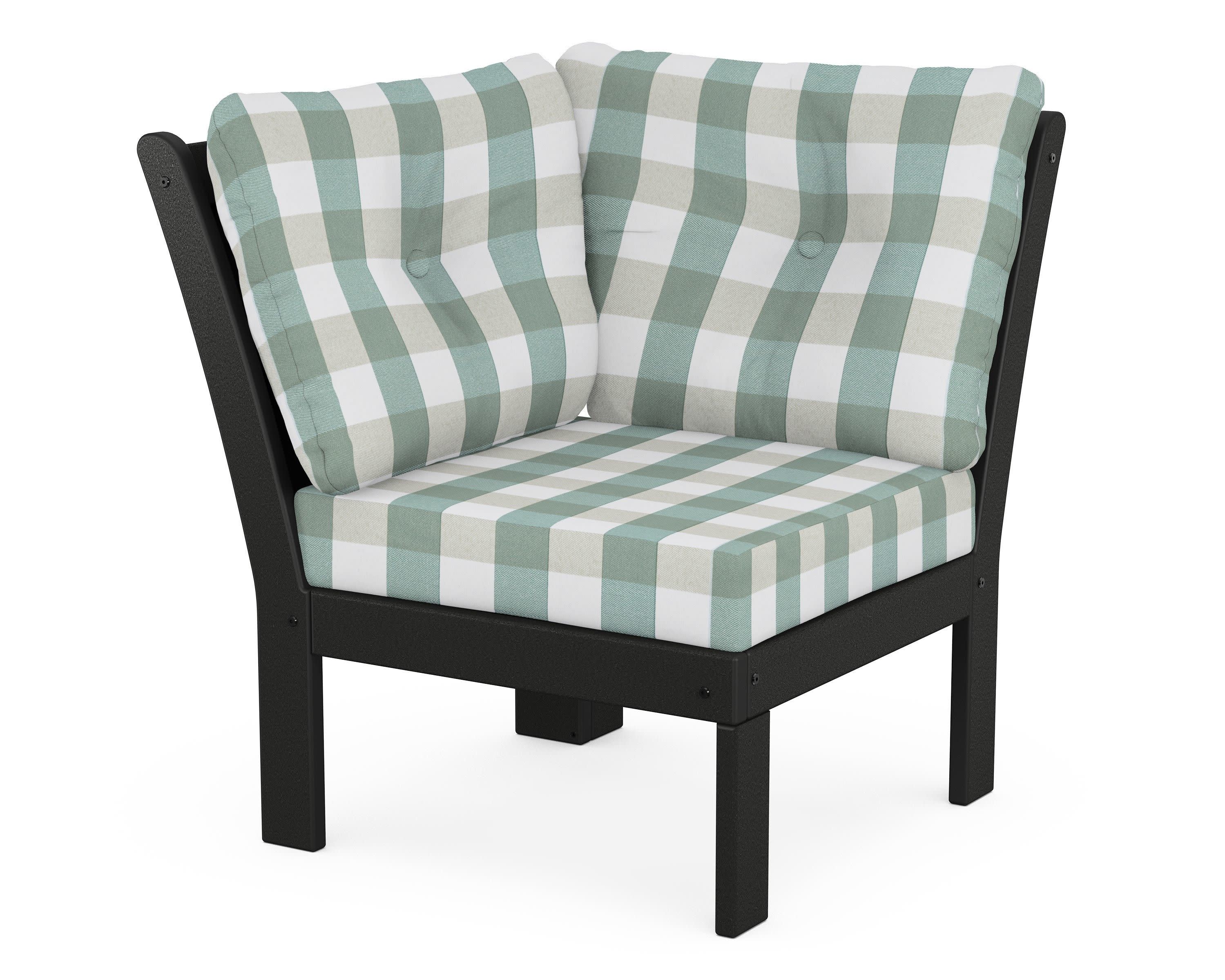 Vineyard Modular Corner Chair in Black / Buffalo Plaid Glacier Spa