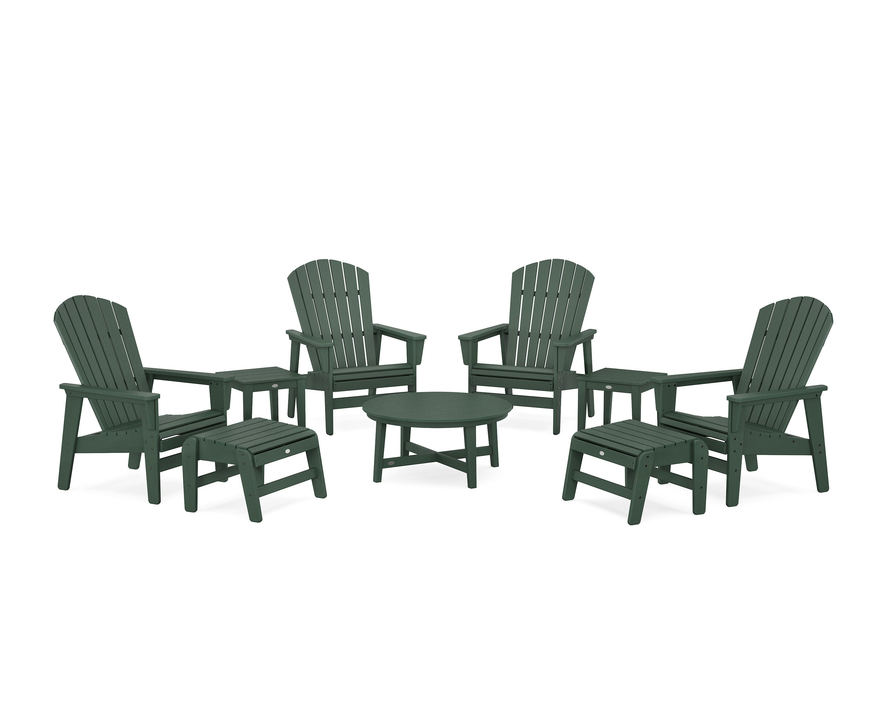 Nautical Grand Upright Adirondack 9-Piece Conversation Set in Green