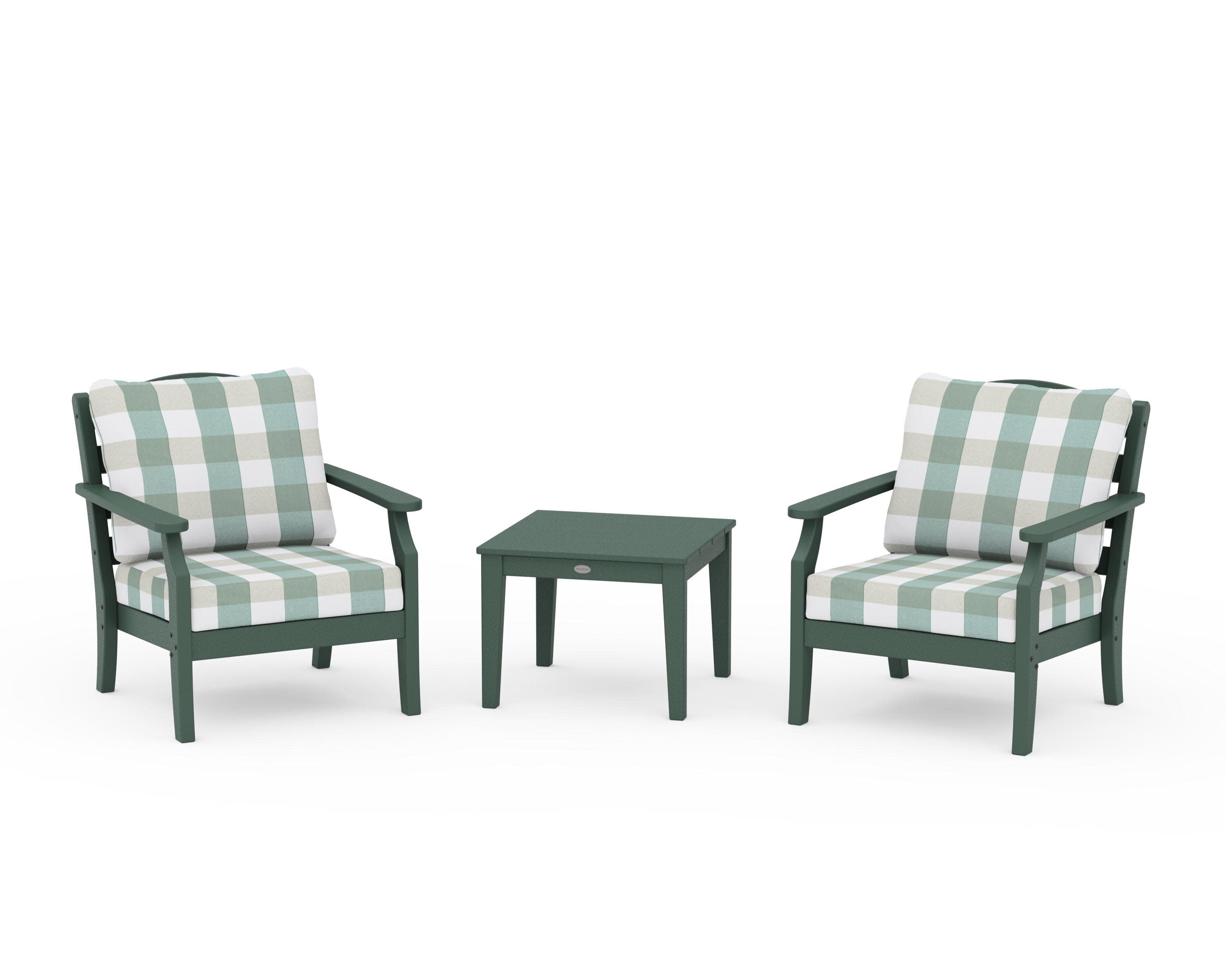 Savannah 3-Piece Deep Seating Set in Green / Buffalo Plaid Glacier Spa