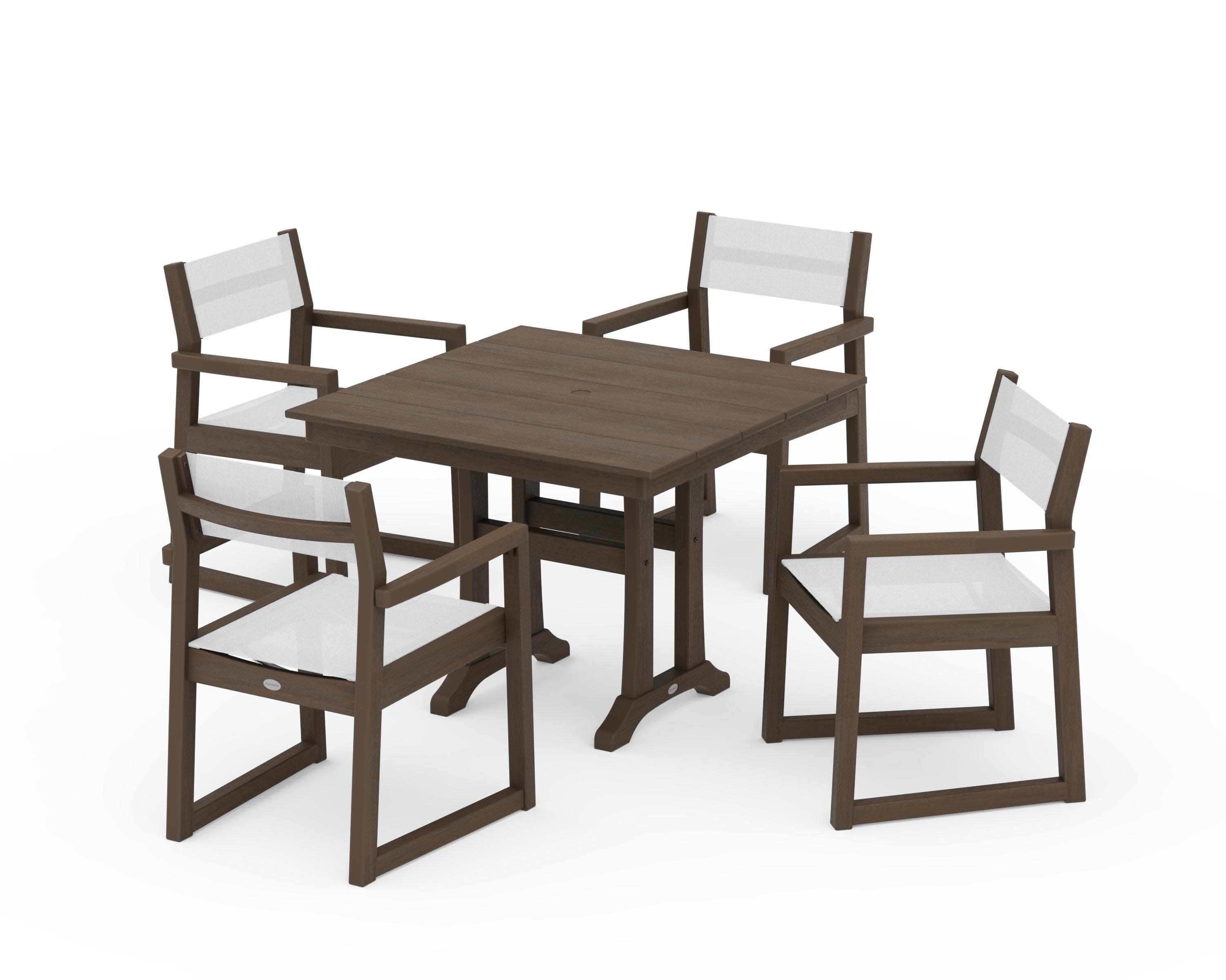 EDGE Sling 5-Piece Farmhouse Dining Set with Trestle Legs in Kona / White Sling