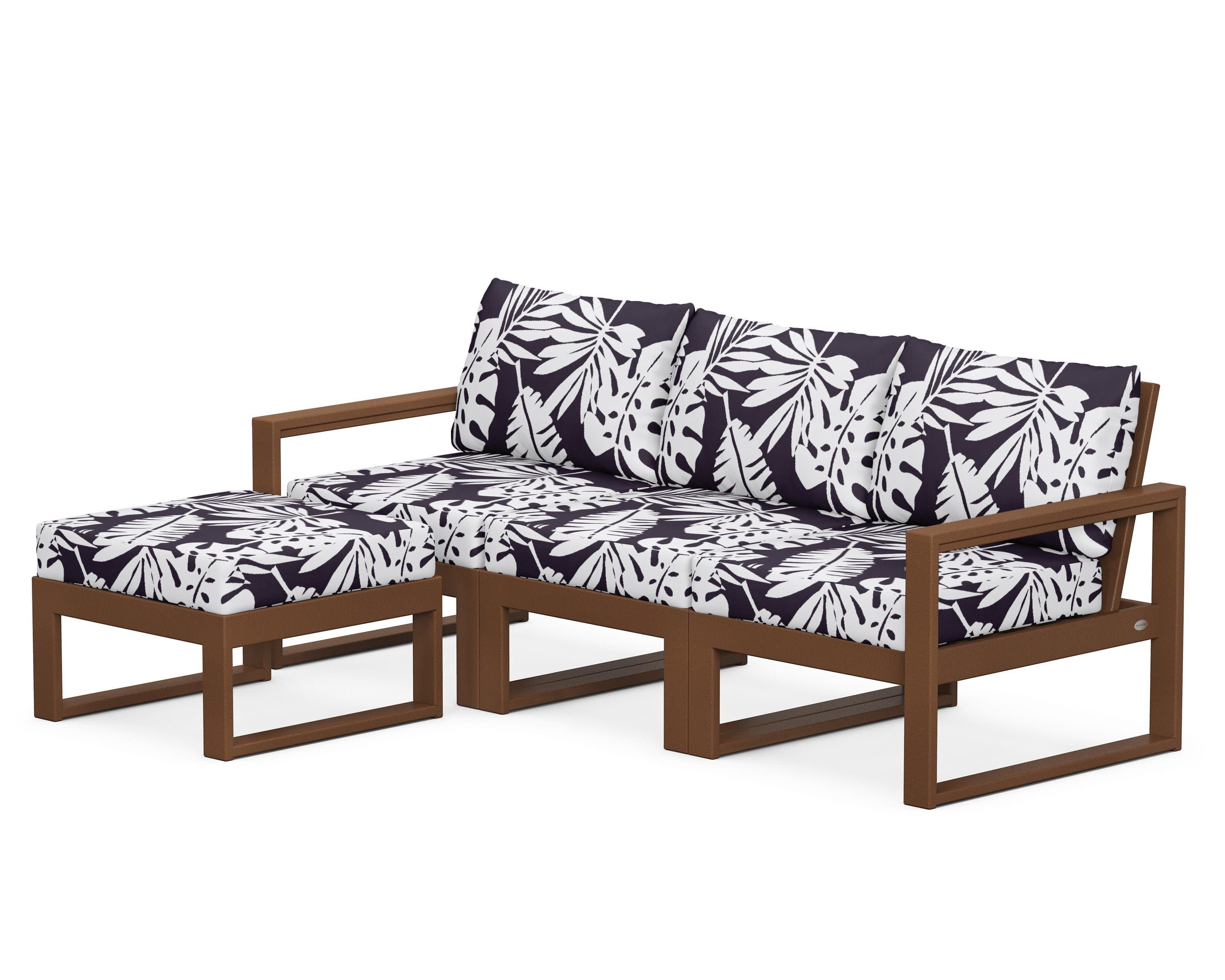 EDGE 4-Piece Modular Deep Seating Set with Ottoman in Teak / Leaf Navy