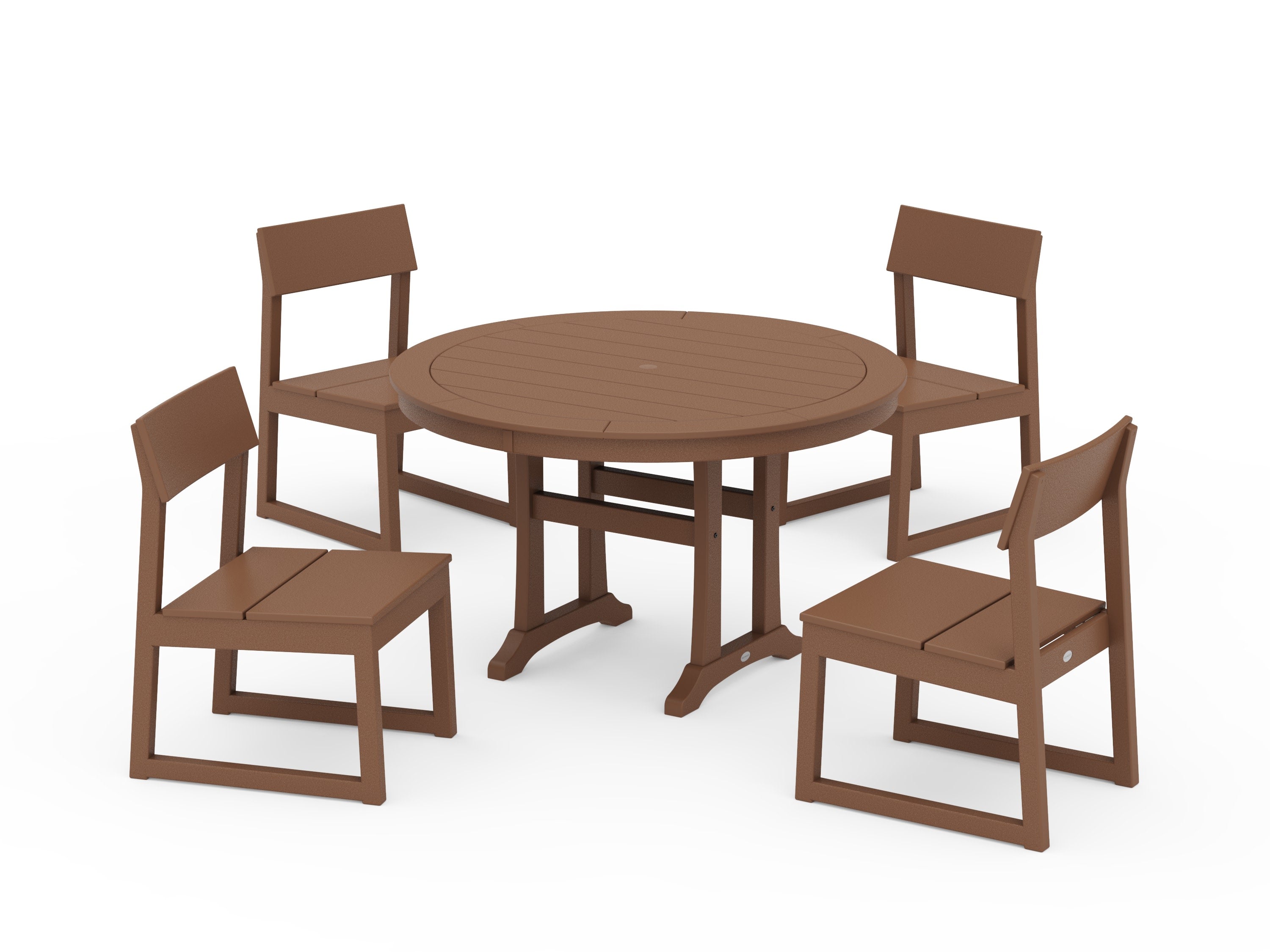 EDGE Side Chair 5-Piece Round Dining Set With Trestle Legs in Teak