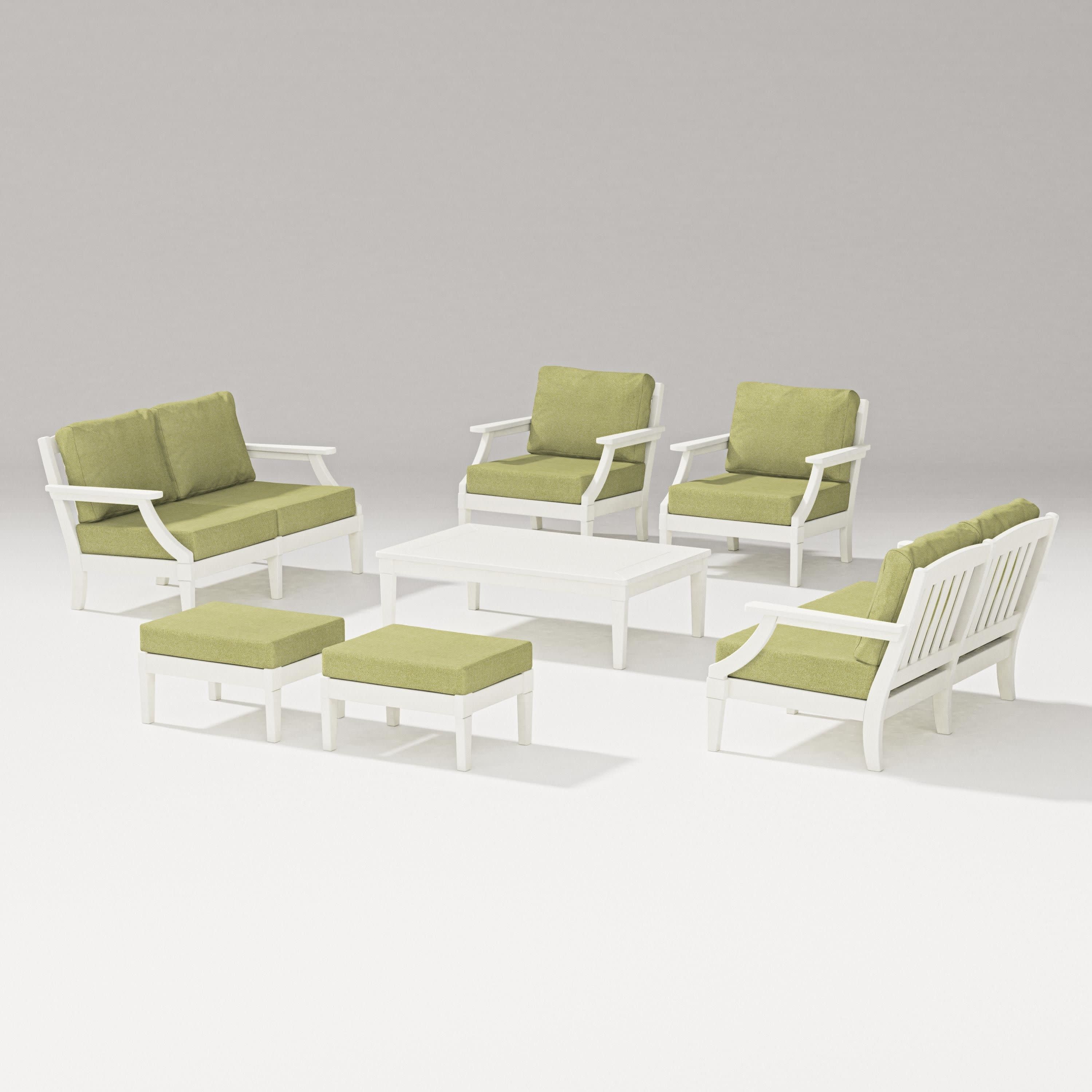 Estate 7-Piece Lounge Loveseat Set in Vintage White / Chartreuse Boucle