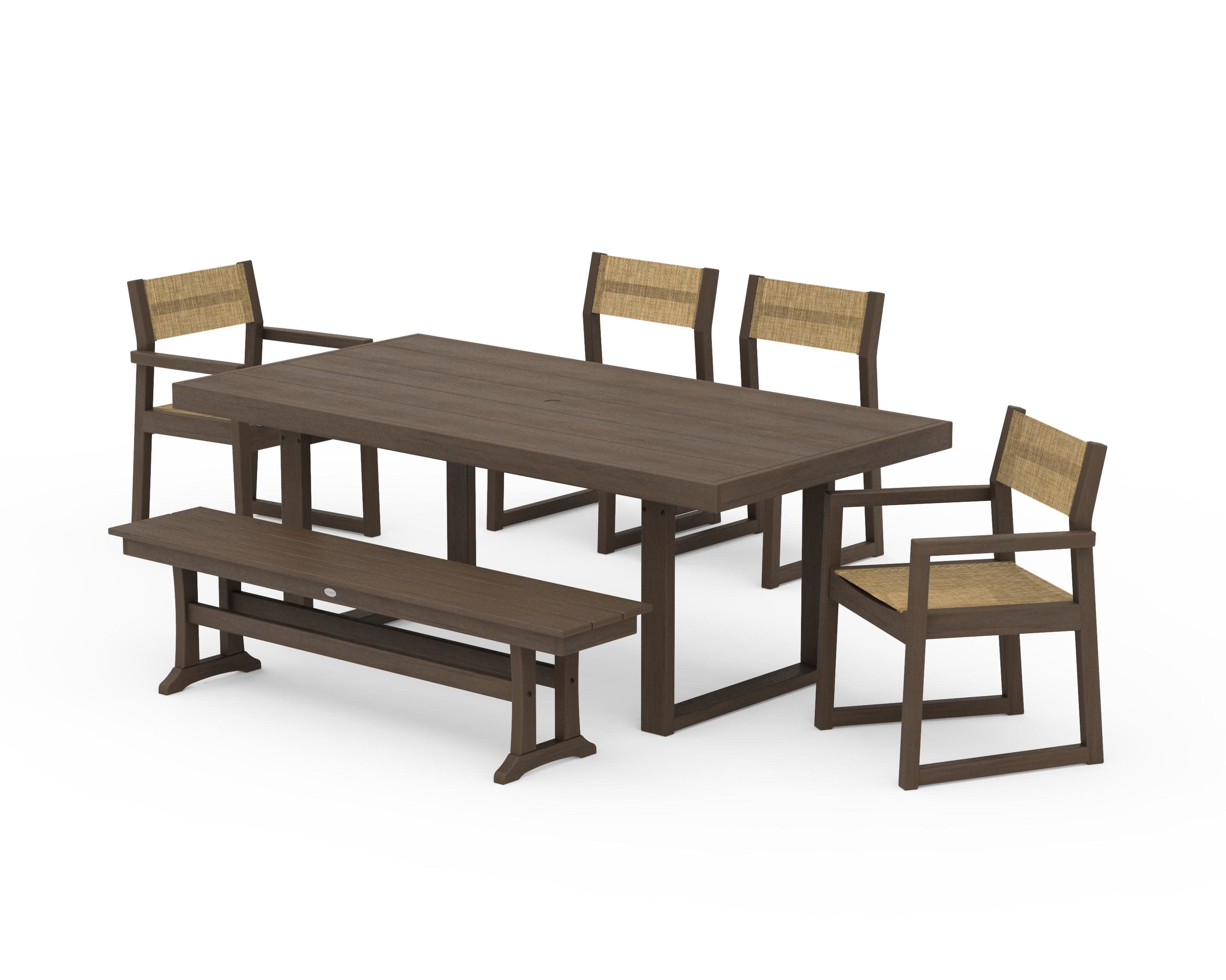 EDGE Sling 6-Piece Dining Set with Bench in Kona / Burlap Sling