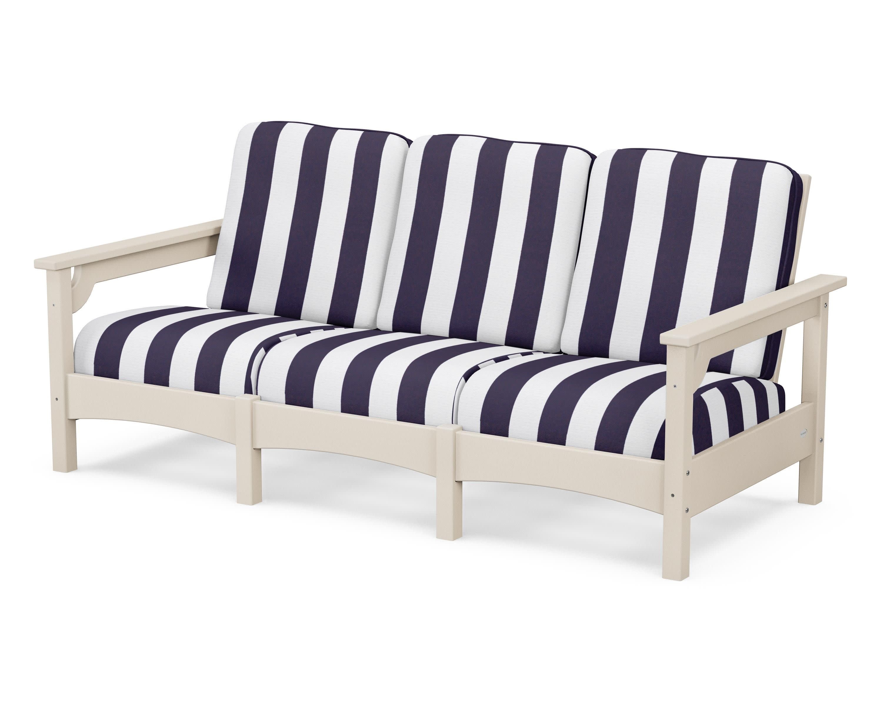 Club Sofa in Sand / Cabana Stripe Navy