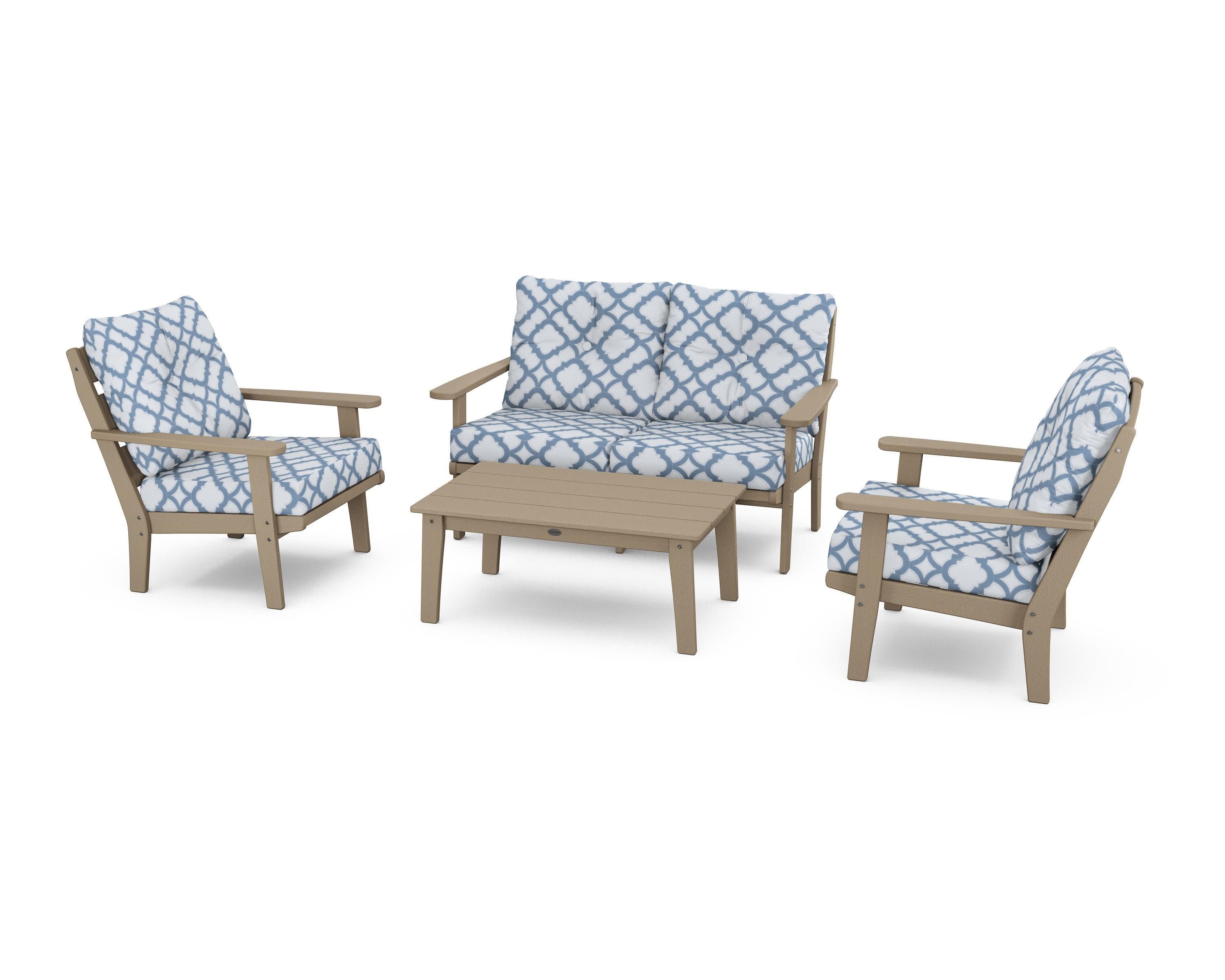 Lakeside 4-Piece Deep Seating Set in Vintage Sahara / Trellis Sky Blue