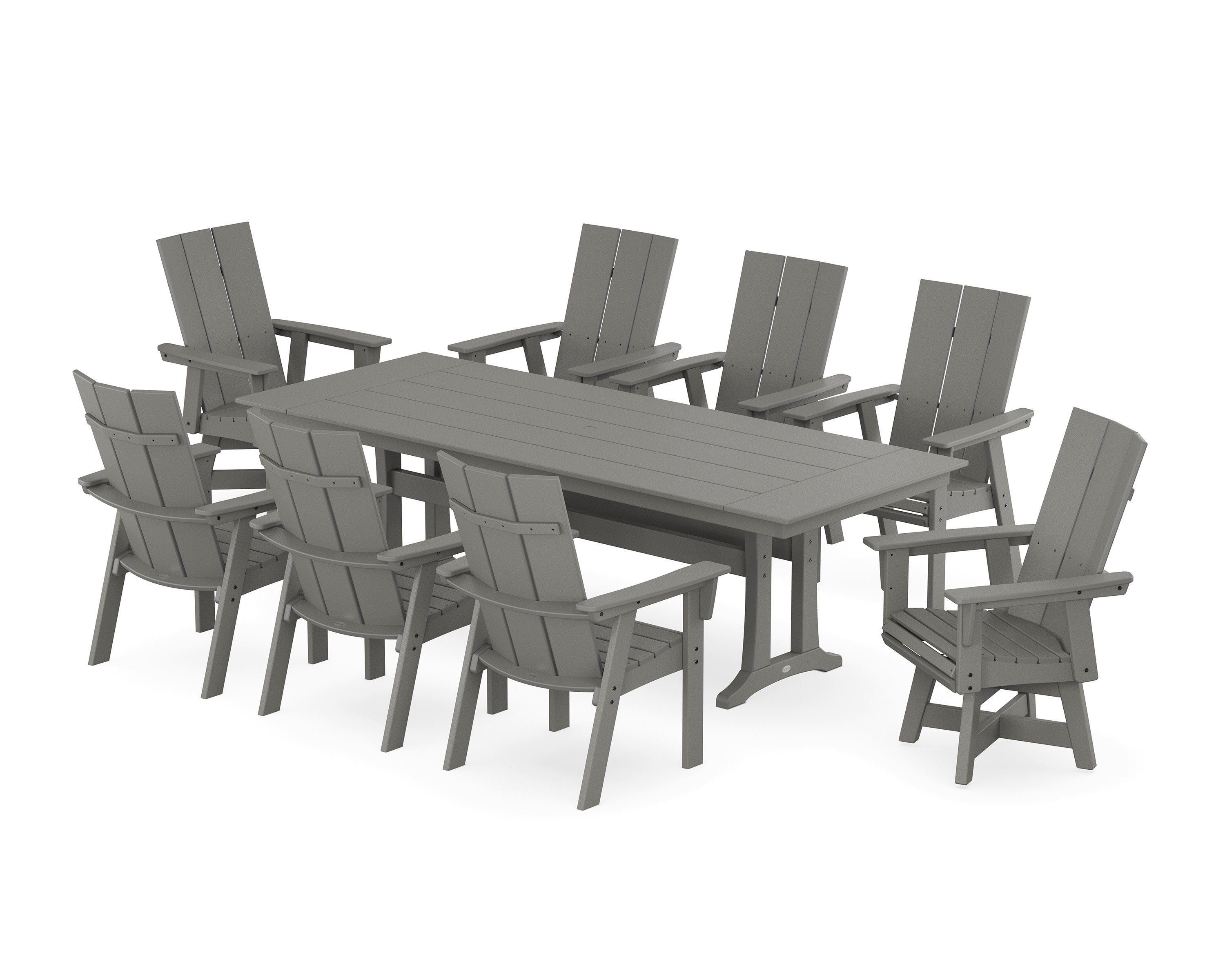 Modern Curveback Adirondack Swivel 9-Piece Farmhouse Dining Set with Trestle Legs in Slate Grey