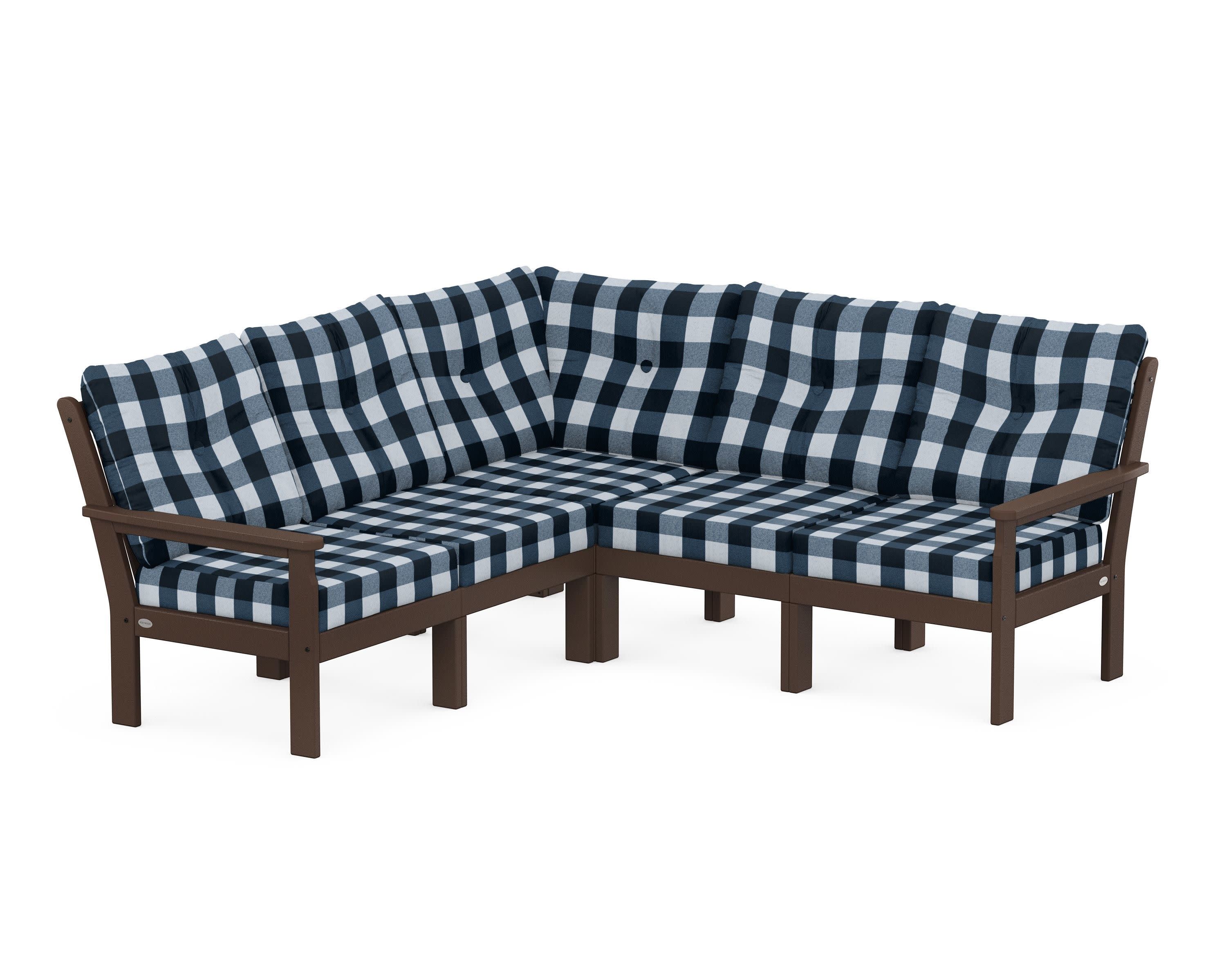 Vineyard 5-Piece Sectional in Mahogany / Buffalo Plaid Marine Indigo