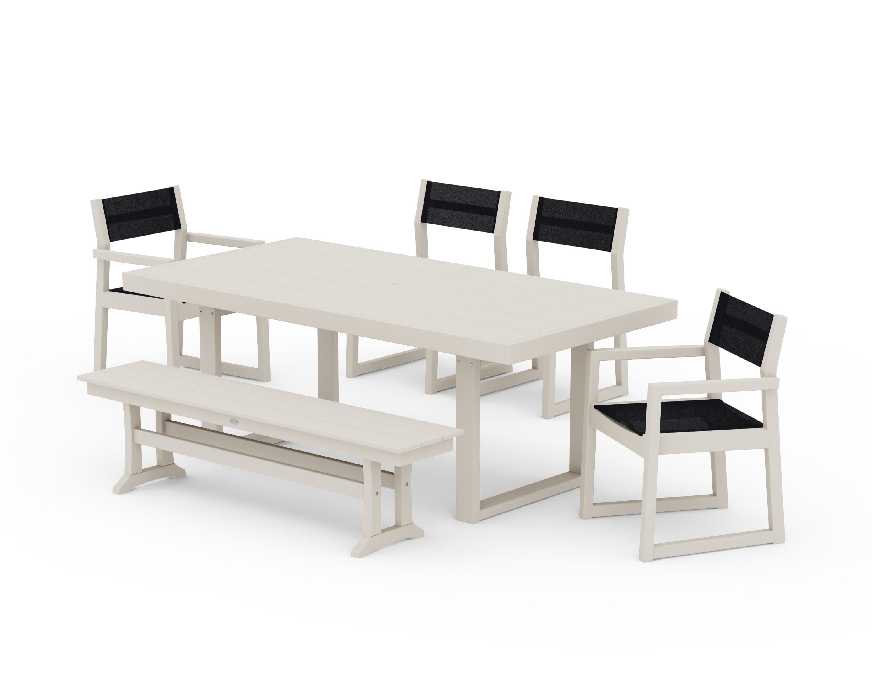 EDGE Sling 6-Piece Dining Set with Bench in Sand / Black Sling