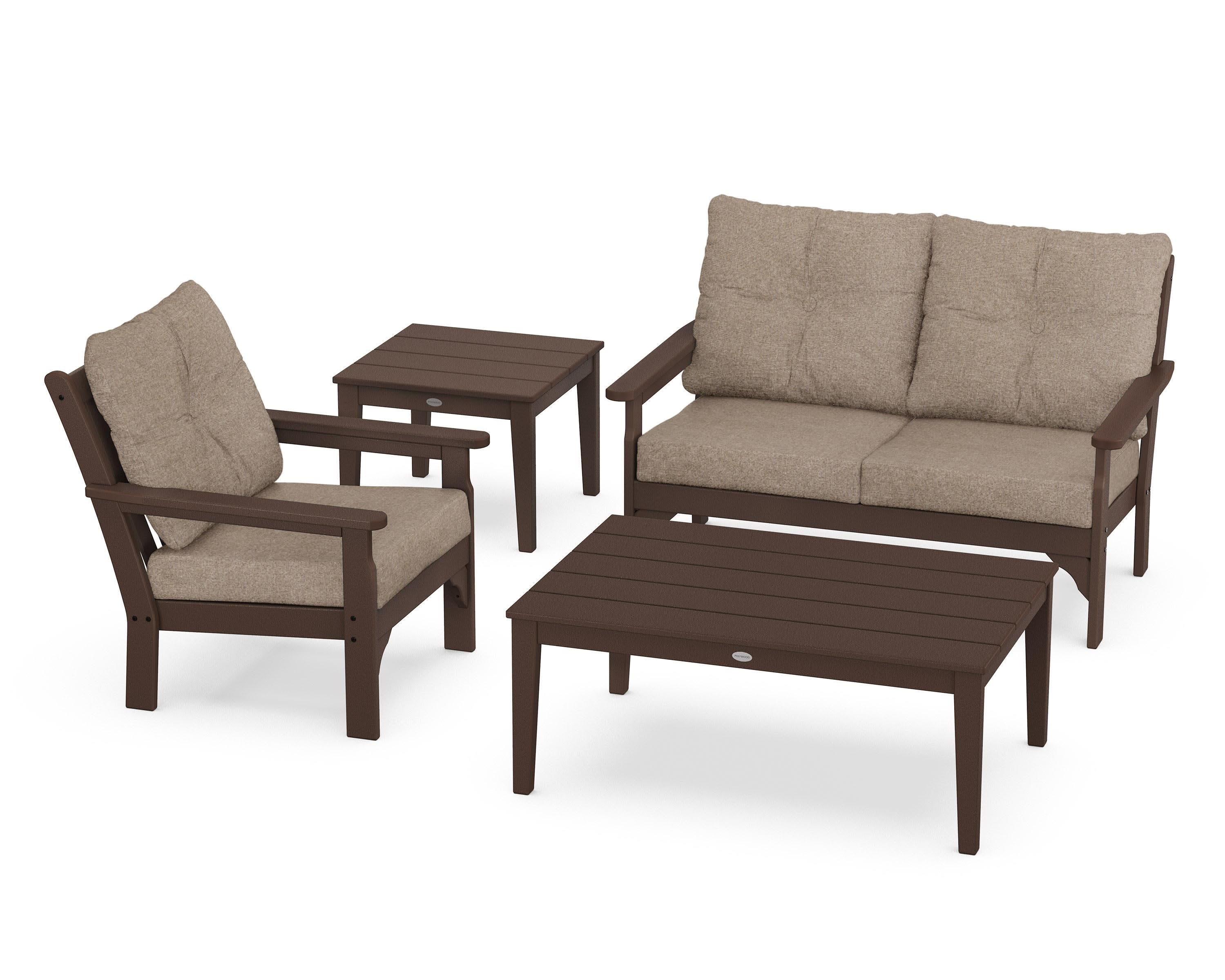 Vineyard 4-Piece Deep Seating Set in Mahogany / Spiced Burlap