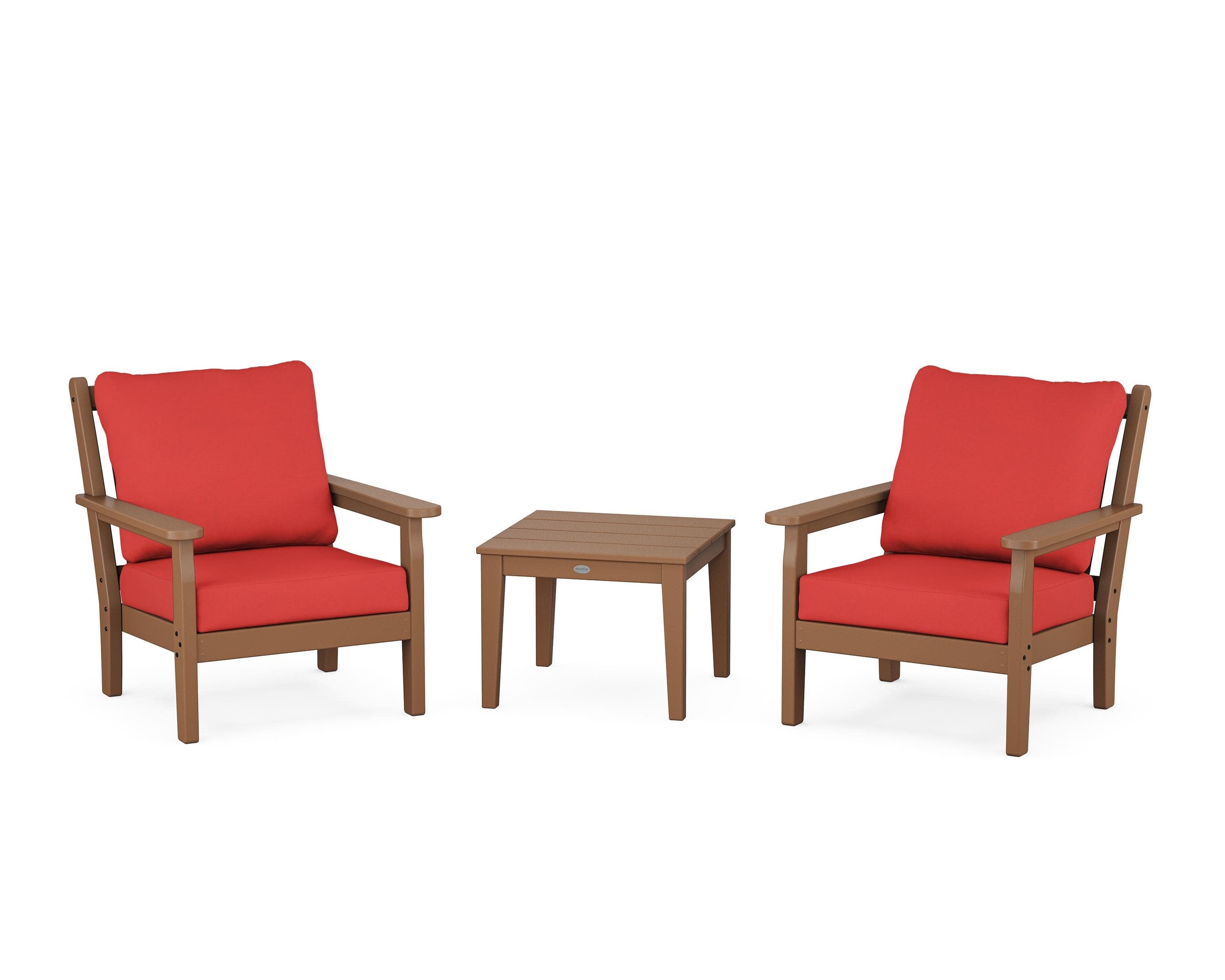 Chippendale 3-Piece Deep Seating Set in Teak / Crimson Linen