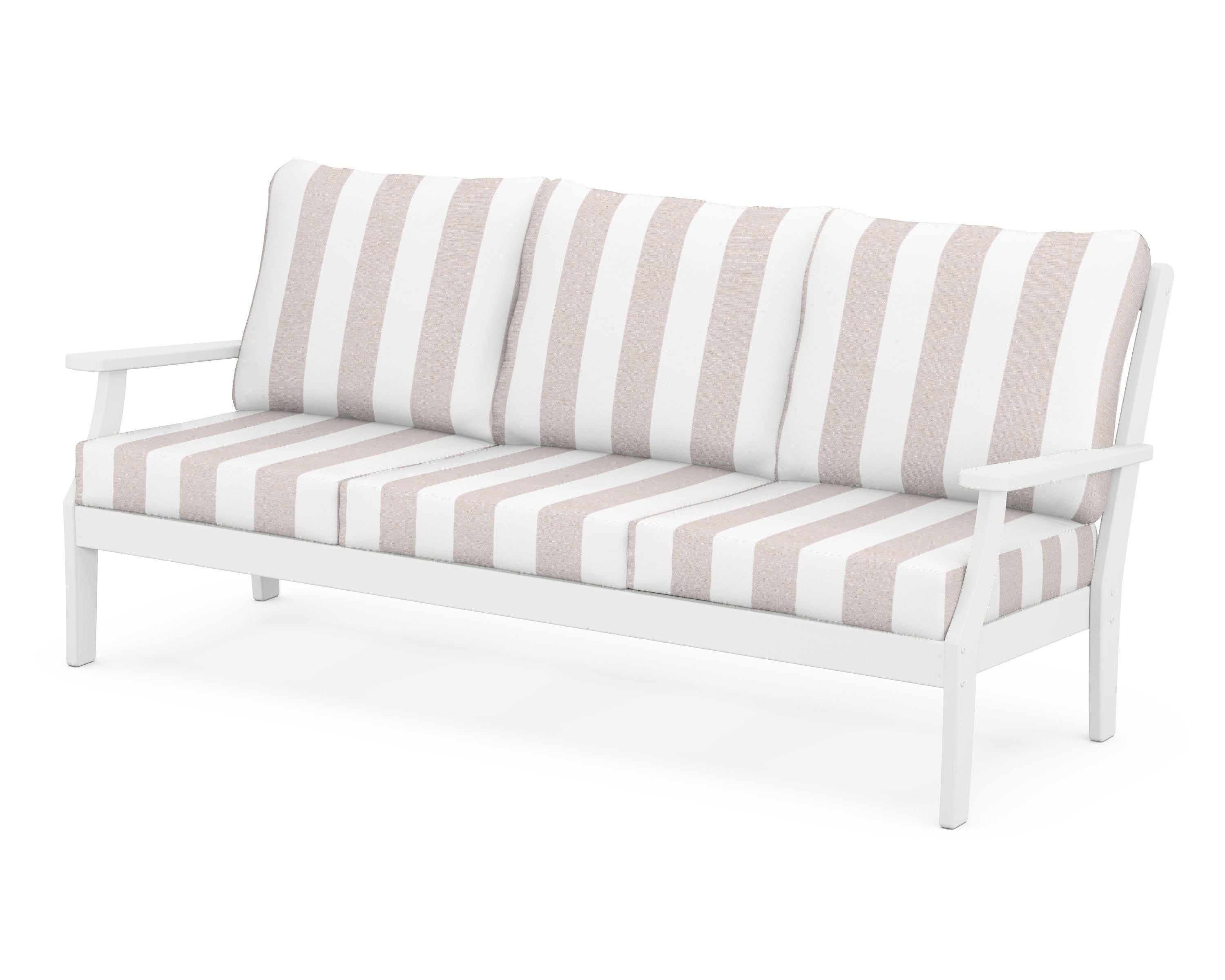 Braxton Deep Seating Sofa in White / Cabana Stripe Dune Burlap