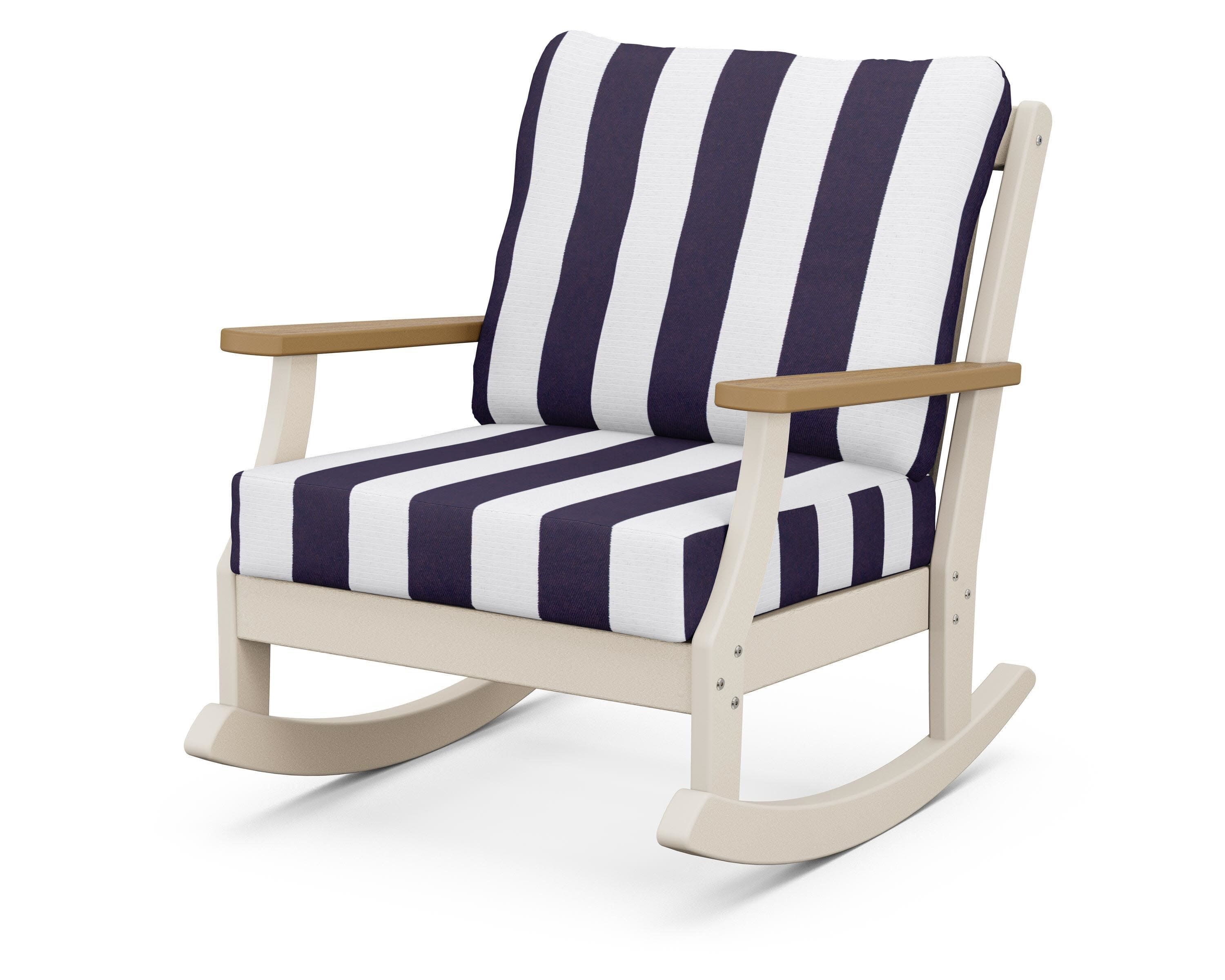 Braxton Deep Seating Rocking Chair in Sand / Natural / Cabana Stripe Navy