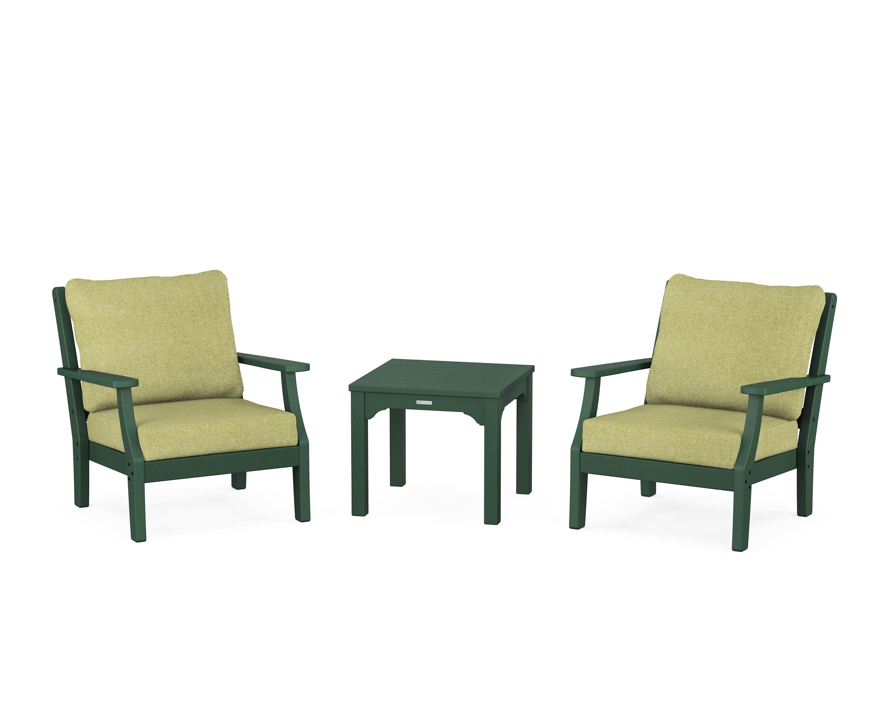 Chinoiserie 3-Piece Deep Seating Set in Green / Chartreuse Boucle