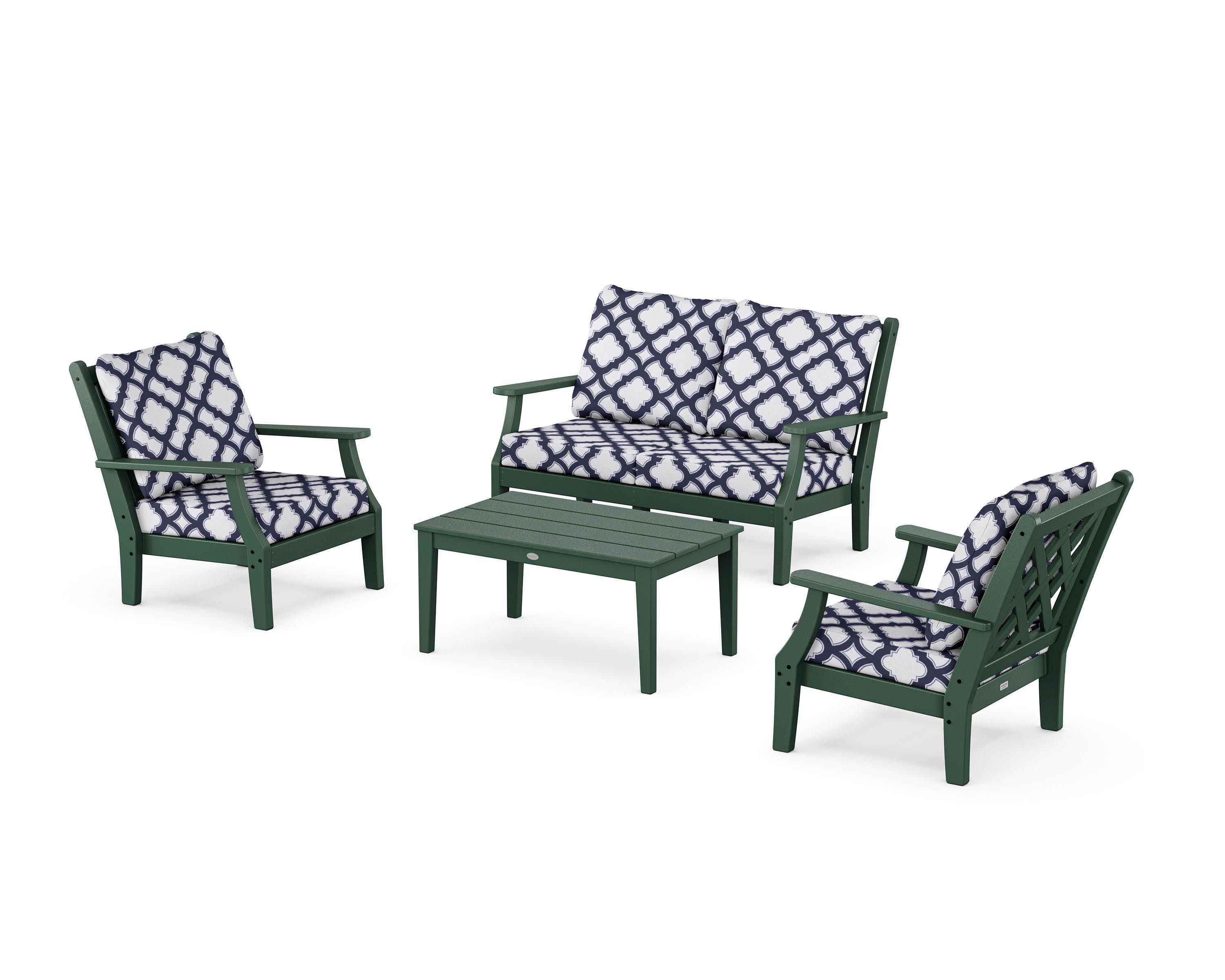 Wovendale 4-Piece Deep Seating Set with Loveseat in Green / Trellis Navy