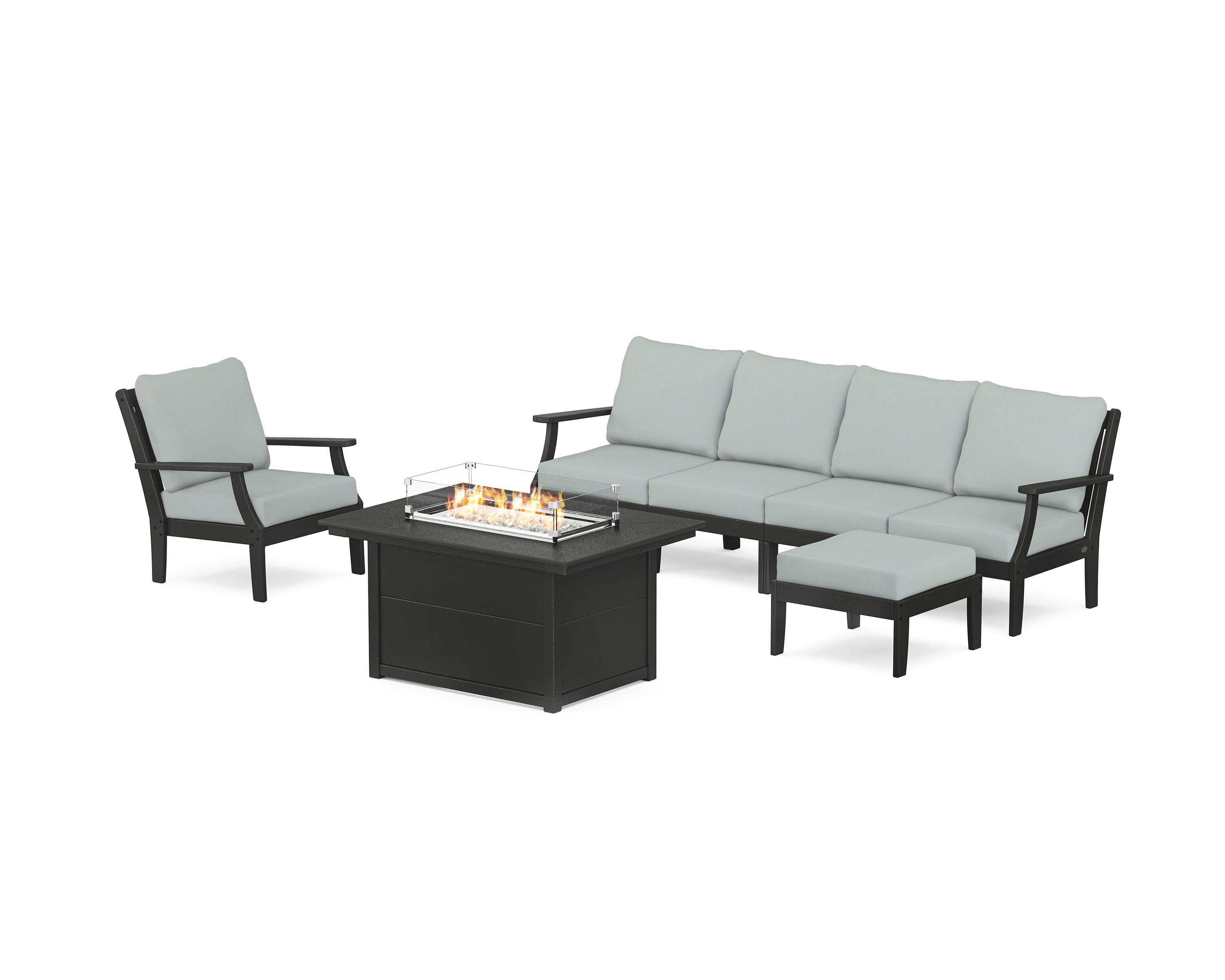Braxton Sectional Lounge and Fire Pit Set in Black / Spa