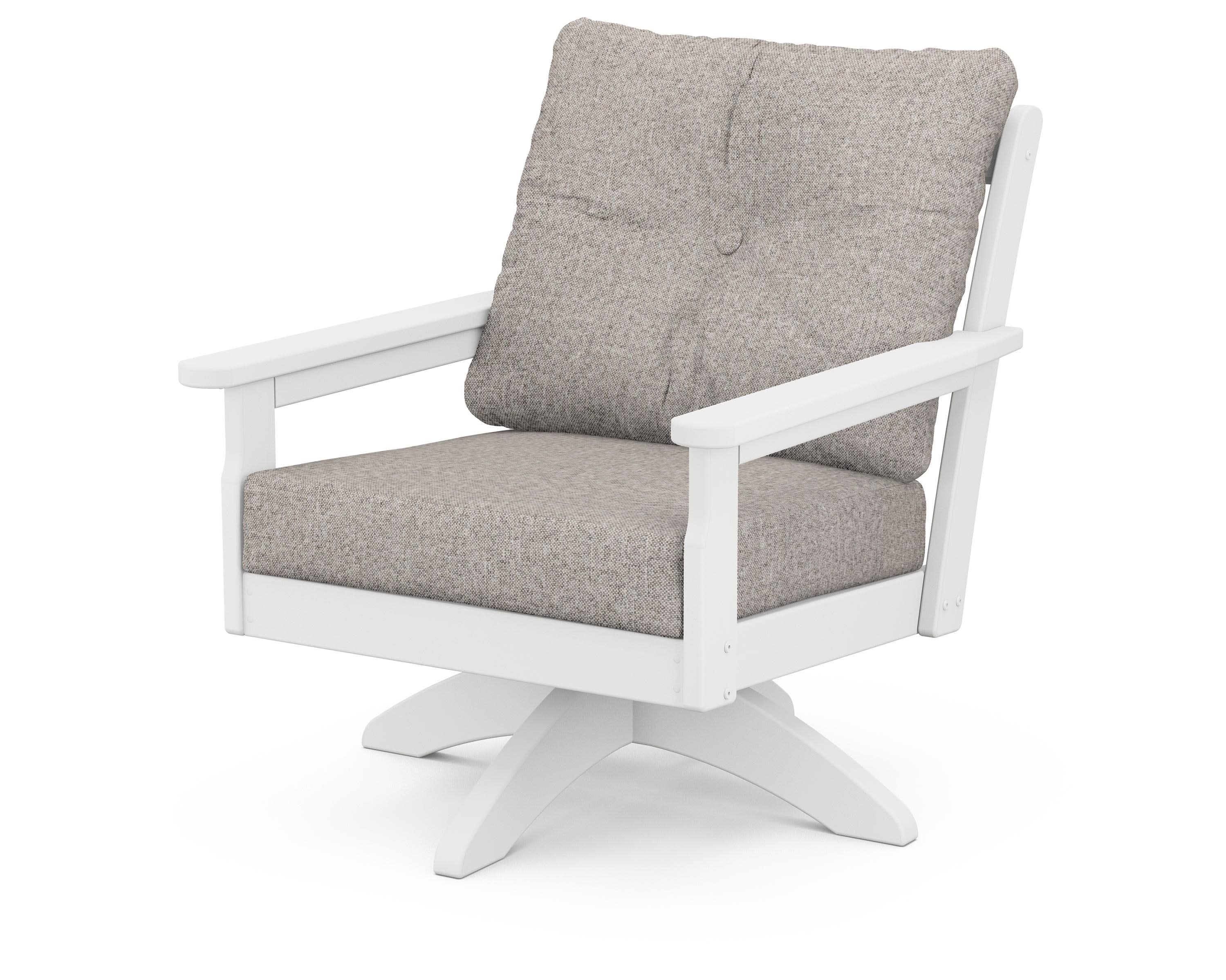 Vineyard Deep Seating Swivel Chair in White / Weathered Tweed